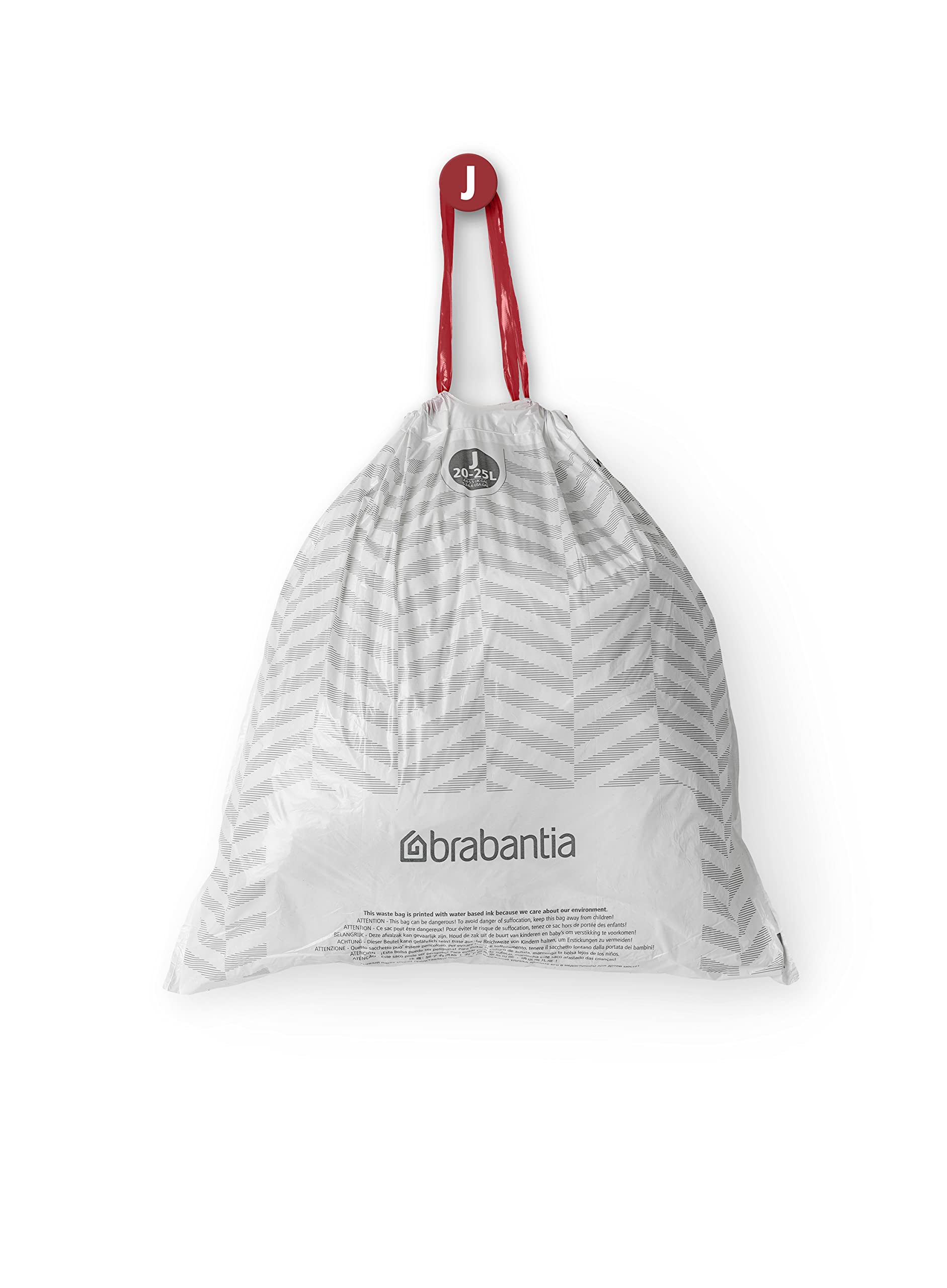 Brabantia PerfectFit Trash Bags Size J (5.3-6.6 Gallon) - Heavy Duty Drawstring Trash Can Liners, 120 Count - Perfect for Kitchen, Bathroom & Office Waste Disposal