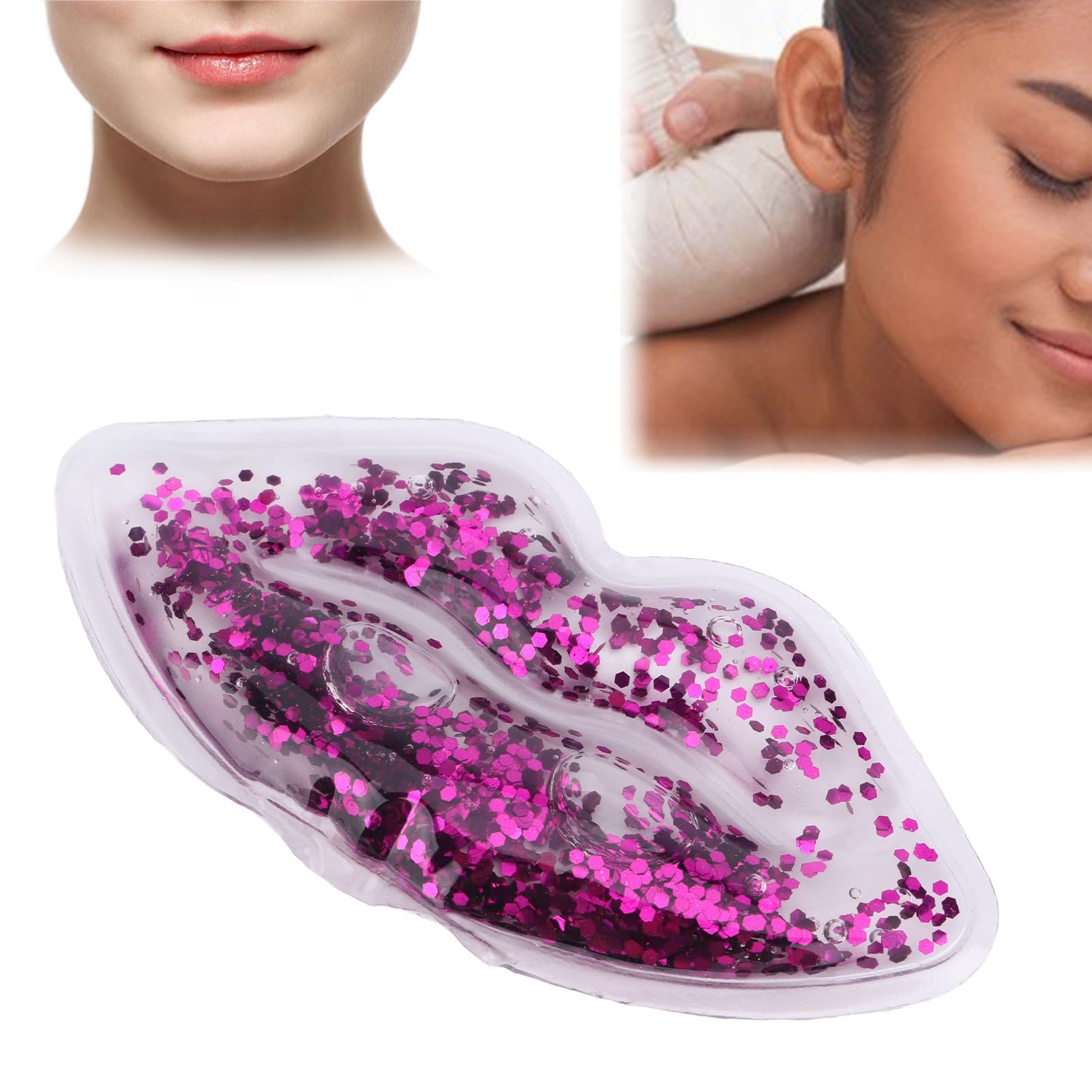 Cooling & Warming Lip Gel Mask with Glitter Sequins - Reusable Hot/Cold Compress for Lips & Eyes - Soothing Gel Bead Therapy for Chapped Lips, Swelling Relief & Spa Relaxation (Perfect for Post-Procedure Care, Dry Winter Days & Beauty Routines)