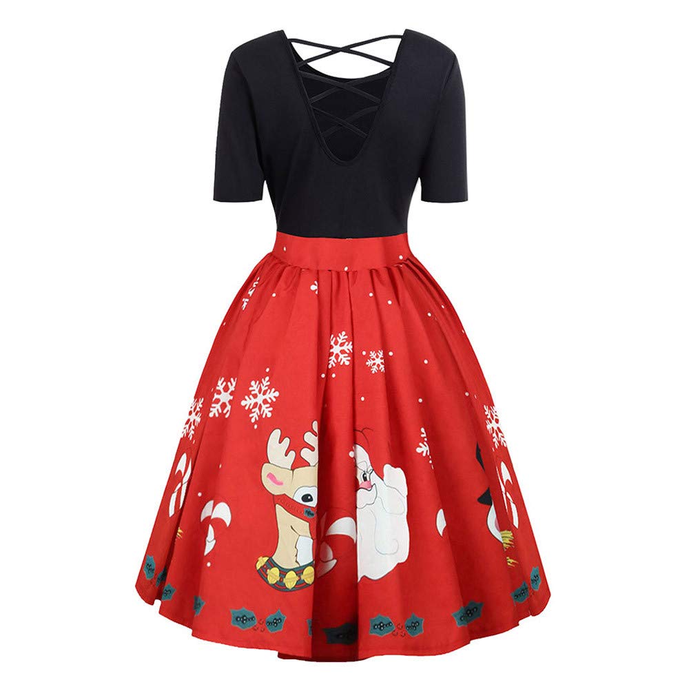 Franterd Plus Size Christmas Dress for Women - Santa Claus Criss Cross Evening Party Dress with Long & Short Sleeve Options | Perfect for Holiday Parties, Family Gatherings & Festive Celebrations
