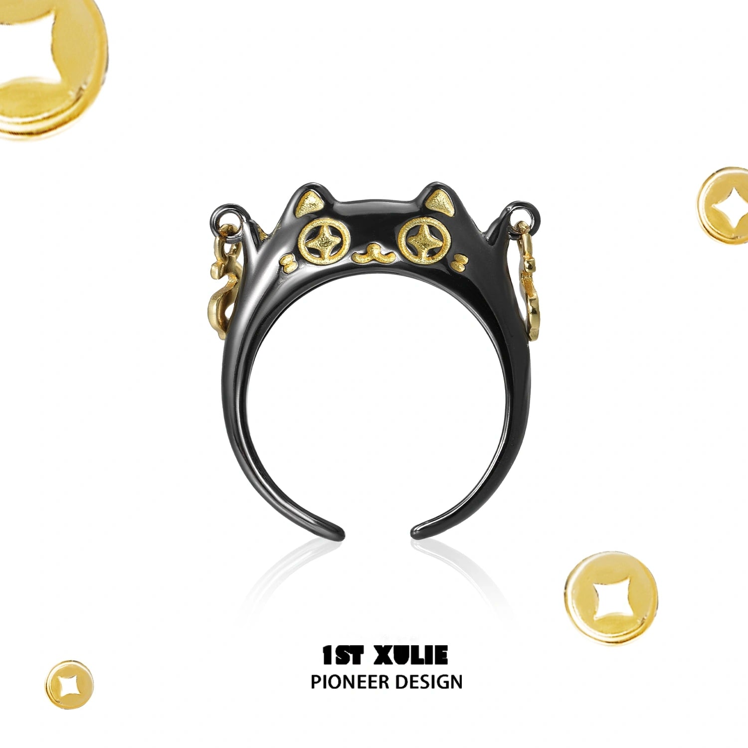Lucky Cat S925 Sterling Silver 18K Gold Plated Open End Ring - Elegant Adjustable Cat Jewelry for Women, Perfect Gift for Cat Lovers, Birthday & Anniversary - Boho Chic Fashion Statement