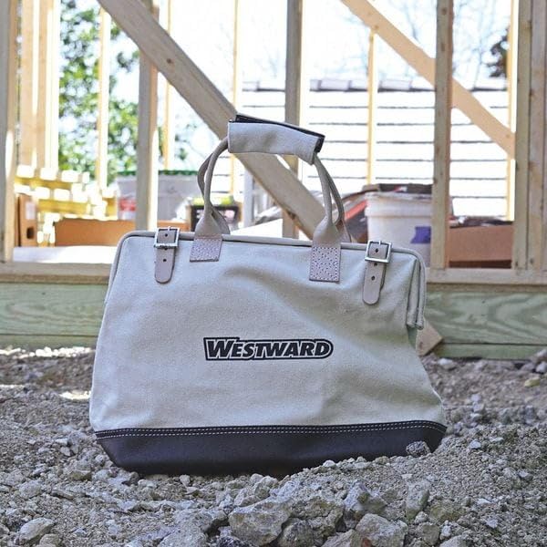 Durable Canvas Tool Bag with Leather Trim & Buckle Closure - Perfect for Electricians, Plumbers & DIY Home Repairs