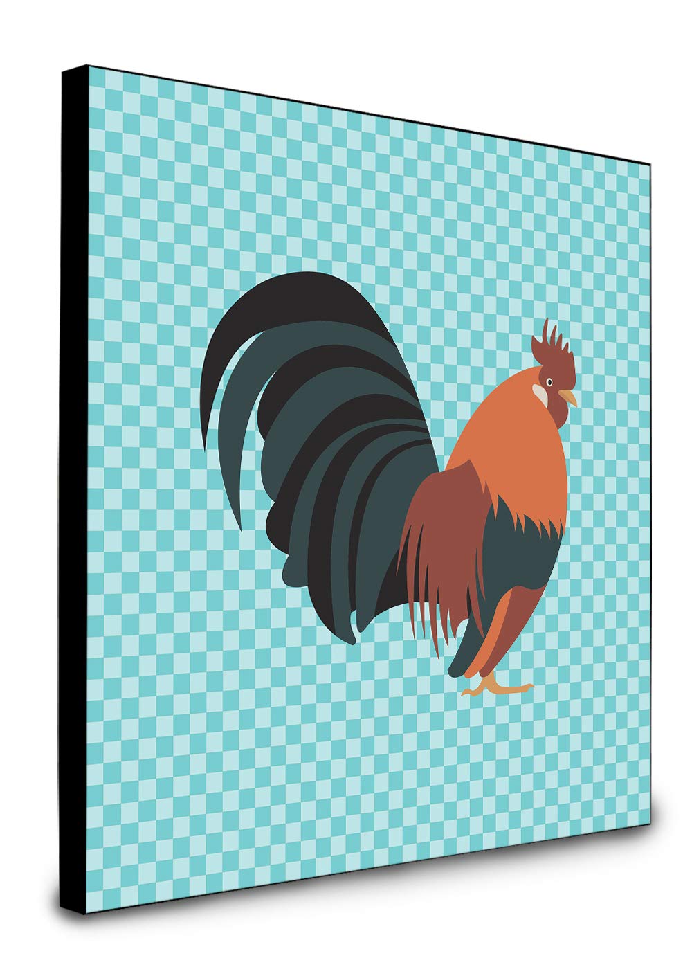 Dutch Bantam Chicken Blue Check Artwork Panel Wall Decor - Colorful Farmhouse Kitchen Decor for Country Style Homes & Chicken Coop Theming