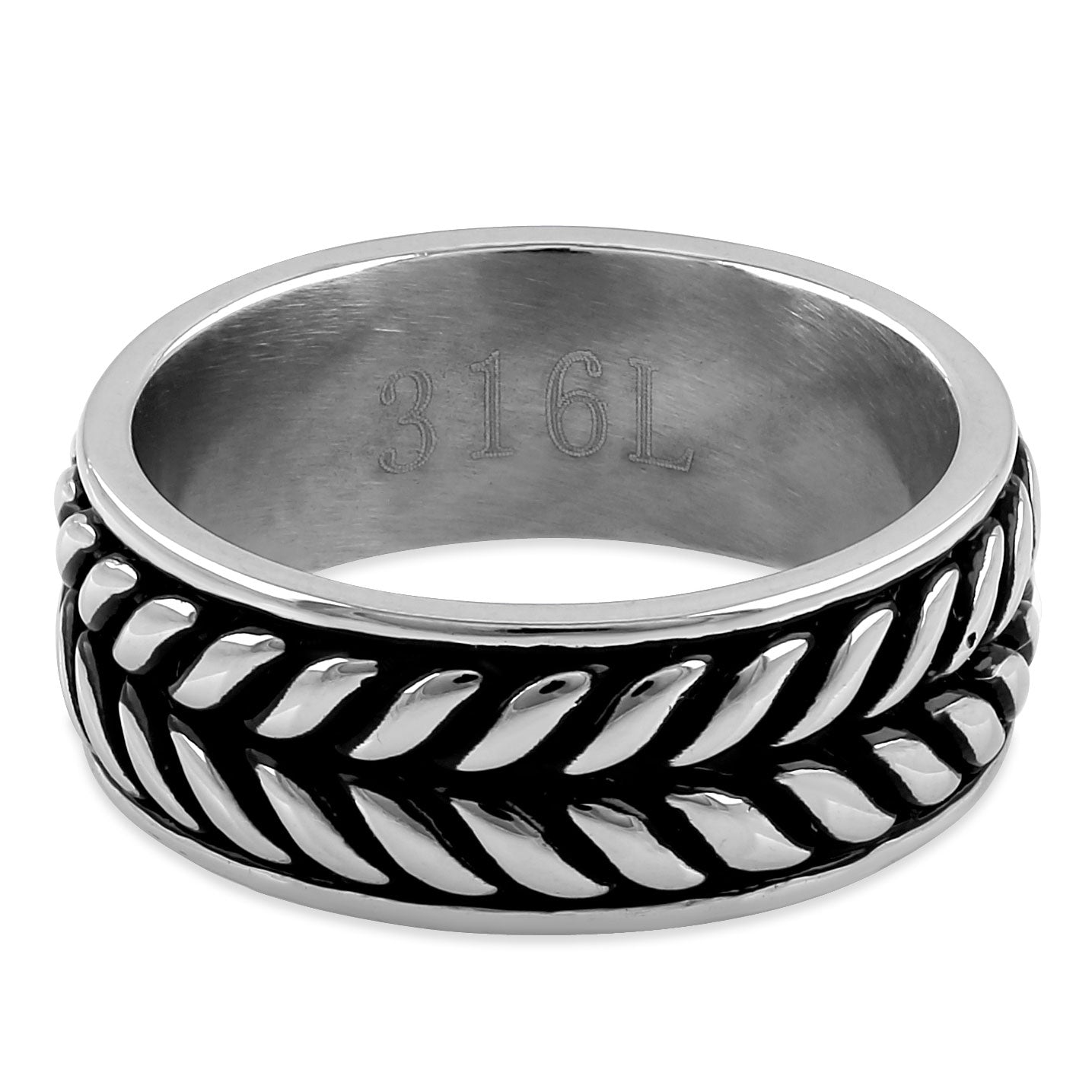 Stainless Steel Laurel Leaf Eternity Pattern Band Ring for Women - Elegant Wedding, Anniversary, or Gift Jewelry - Durable & Hypoallergenic Fashion Accessory