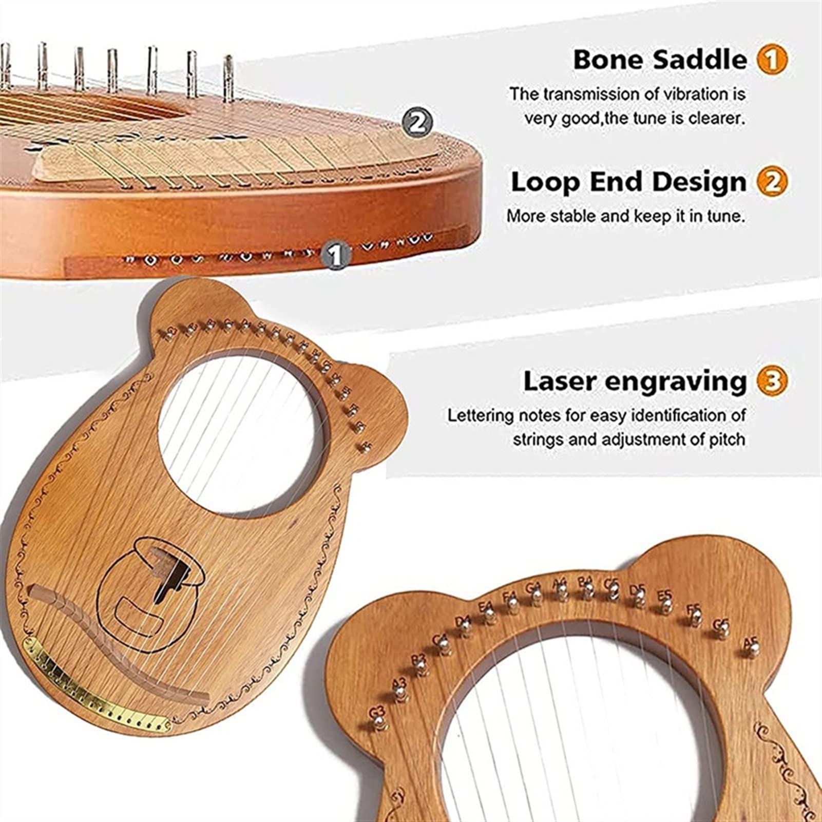 16-String Mahogany Lyre Harp with Tuning Wrench - Portable Mini Harp Instrument for Beginners, Adults & Kids | Perfect for Home Practice, Music Therapy & Gift Giving
