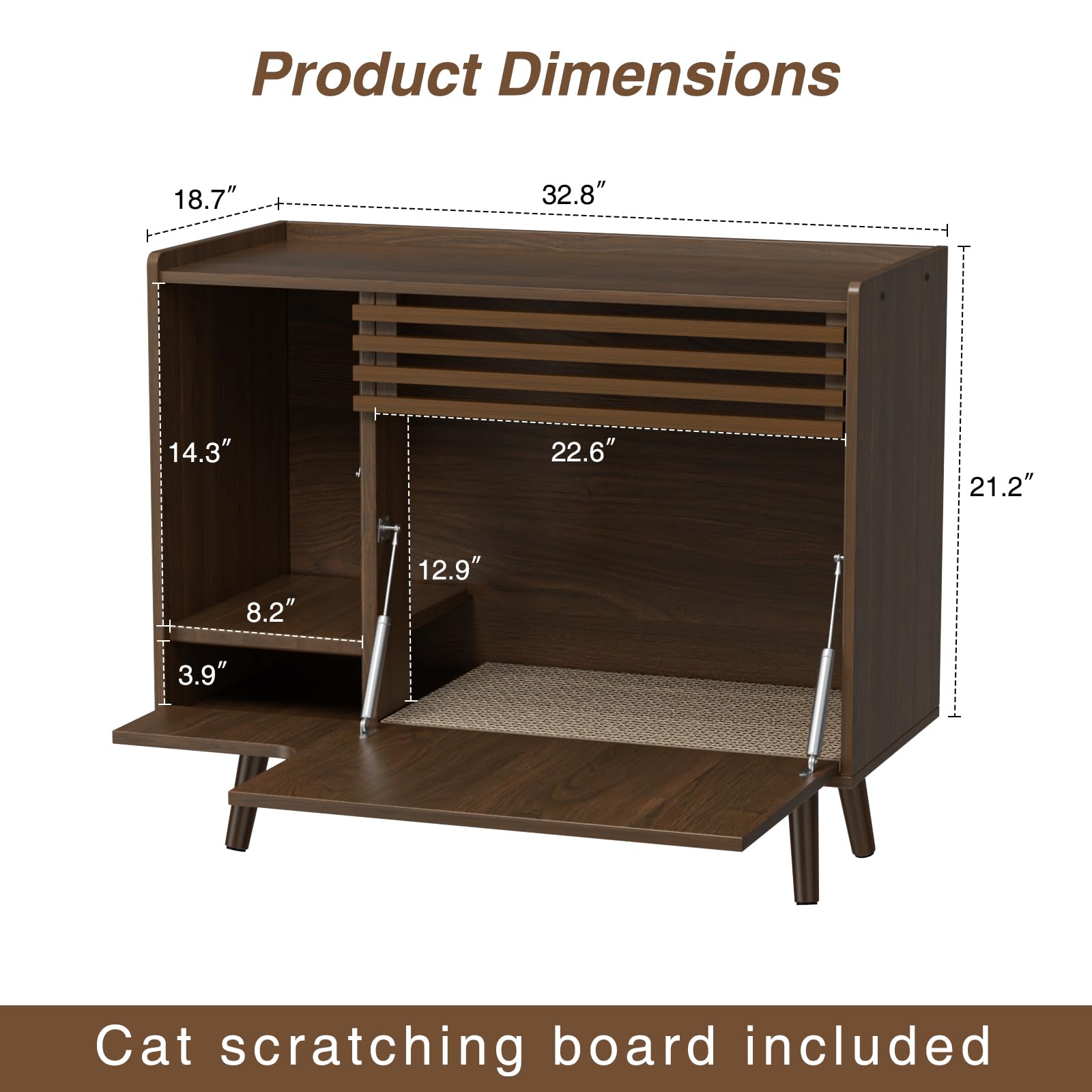 Mid-Century Modern Cat Litter Box Enclosure Furniture - Hidden Litter Box Cabinet with Scratch Pad & Flip-Down Door, Brown End Table for Living Room & Bedroom Cat Washroom Solution