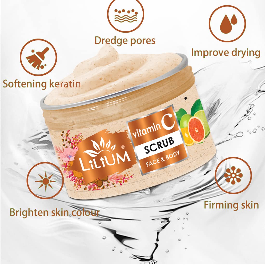 Lilium Vitamin C Face & Body Scrub - Brightening & Exfoliating for Glowing Skin, 250g - Perfect for Daily Skincare Routine & Spa Treatment