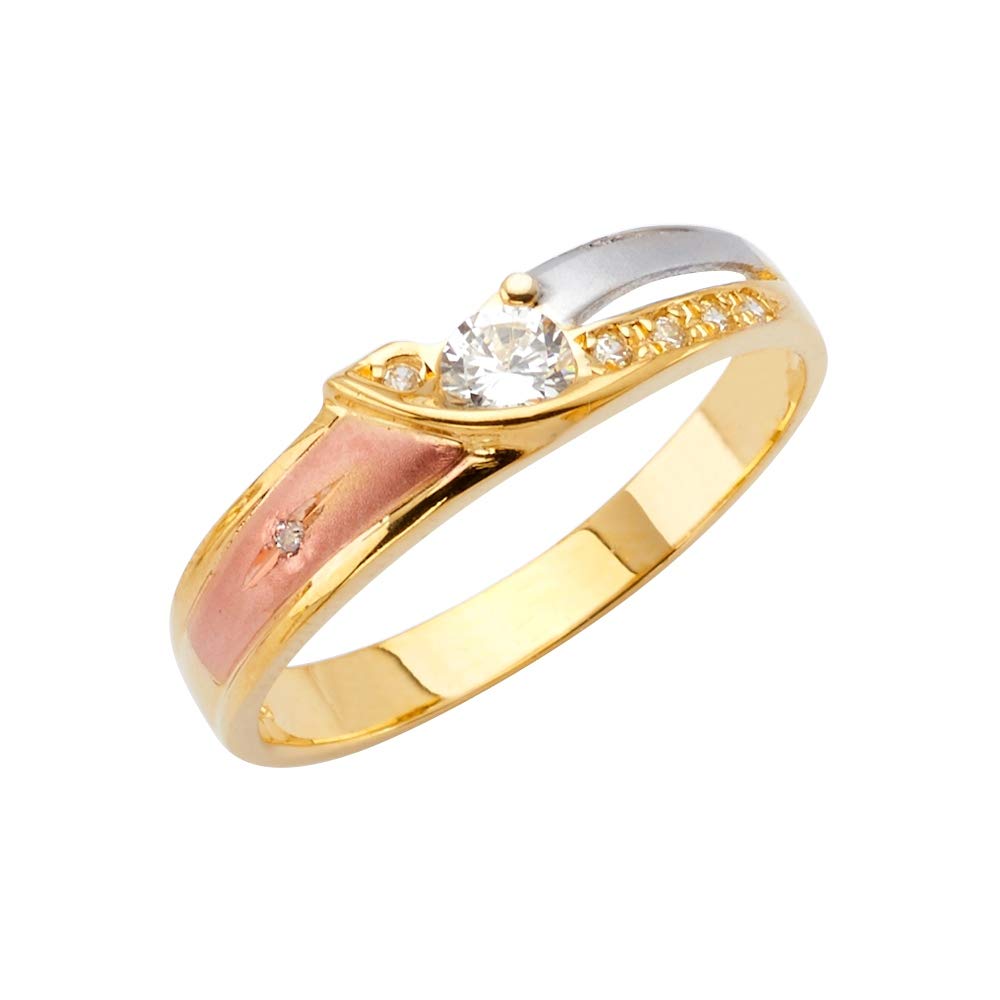 14K Yellow Gold, White Gold & Rose Gold CZ Cubic Zirconia Simulated Diamond Men's Wedding Band Ring - Size 10 - Durable Luxury Jewelry Gift for Husband, Groom & Anniversary - Perfect for Weddings, Engagements & Special Occasions