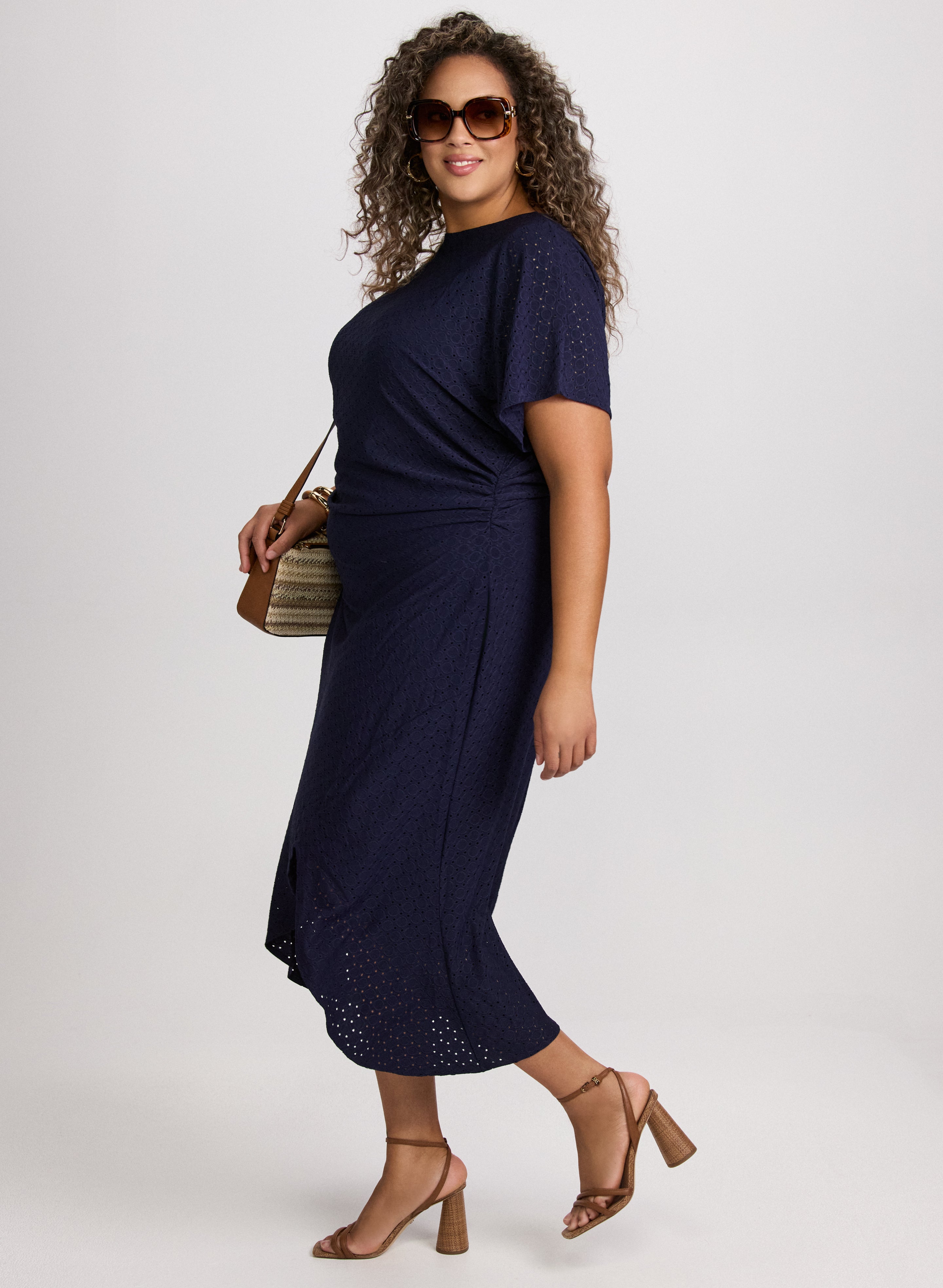 Elegant Eyelet Midi Dress for Women - Floral Lace Summer Sundress with Short Sleeves - Perfect for Beach Vacations, Garden Parties & Date Nights