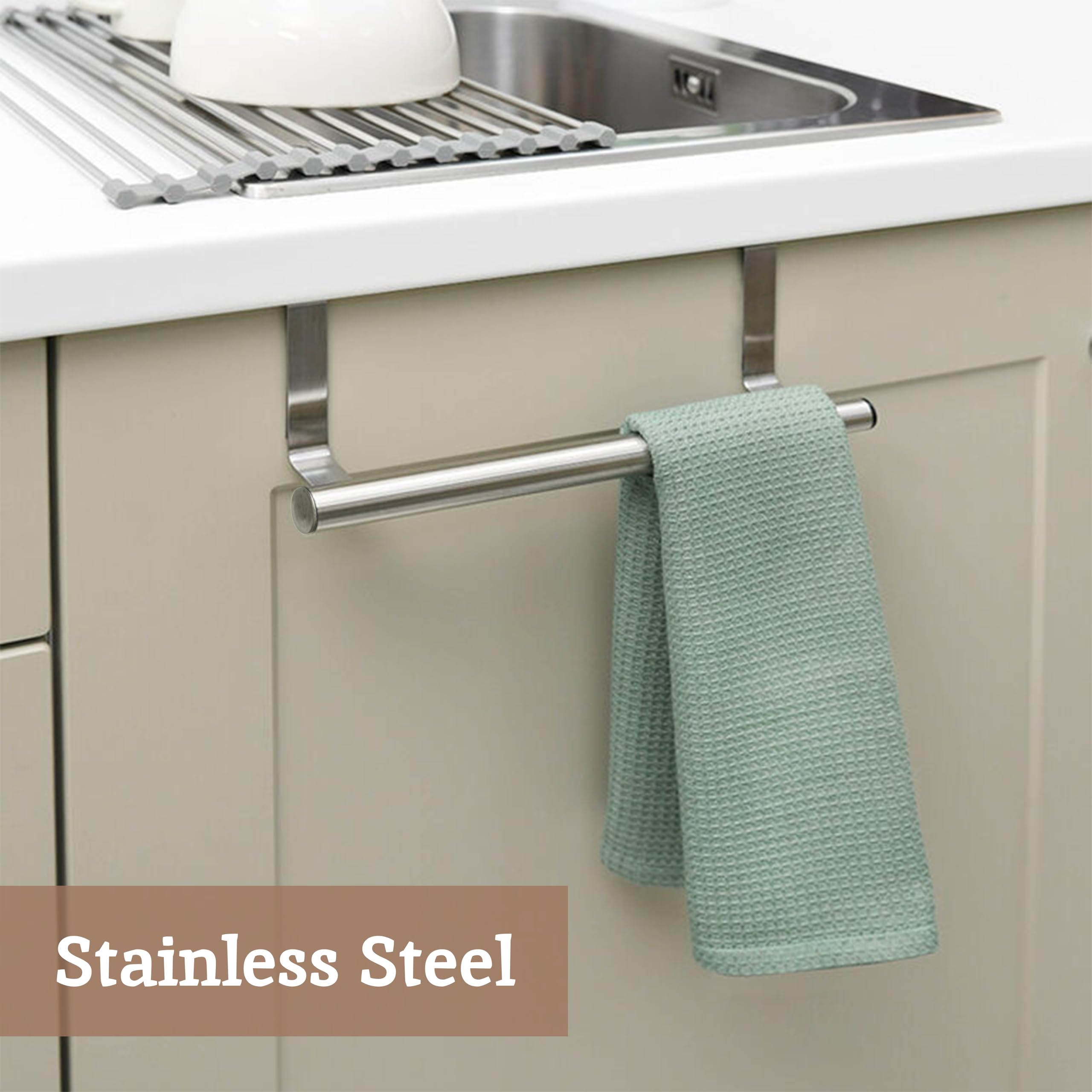 Premium Stainless Steel Over Door Towel Rack - Space-Saving Kitchen & Bathroom Organizer for Hanging Dish Towels, Tea Towels & Hand Towels | Perfect for Small Spaces, Apartments & Dorm Rooms