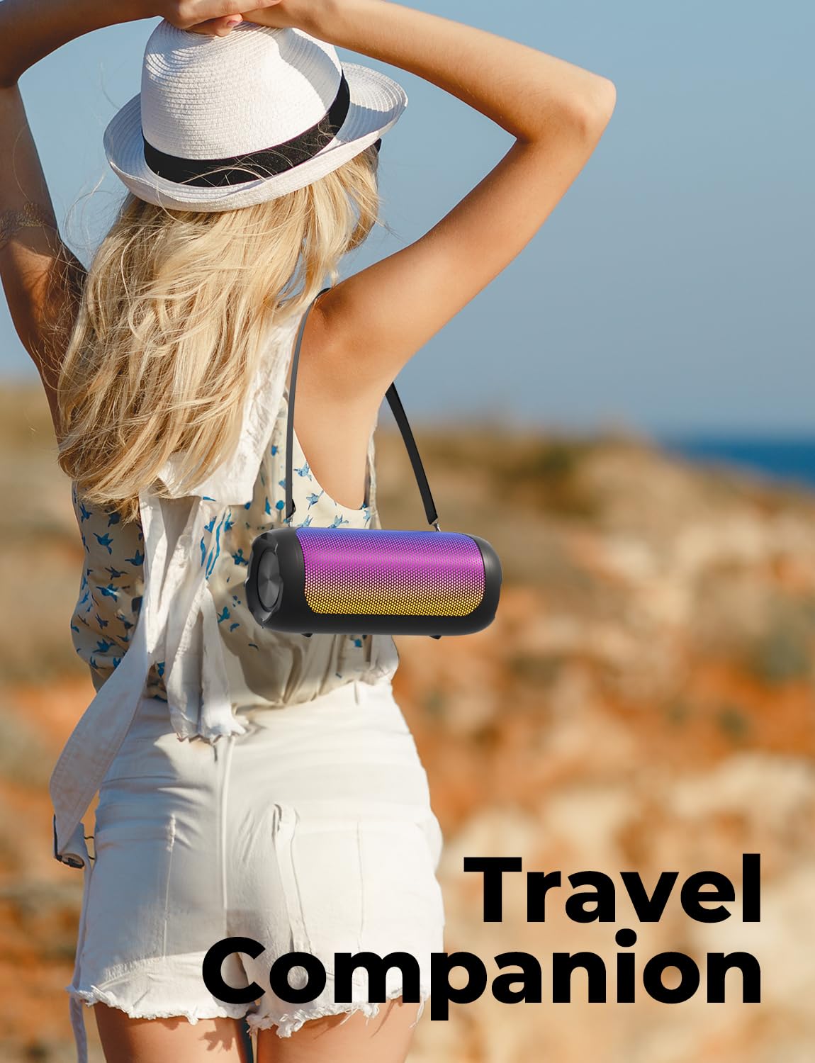 VOSFEEL Wireless Bluetooth Speaker with Gravity Sensor Lights, 30-Hour Playtime, Stereo Bass, IPX7 Waterproof, USB/Micro TF Card Support, Ideal for Mobile Phone, PC, and Outdoor Adventures - Perfect Gift for Men