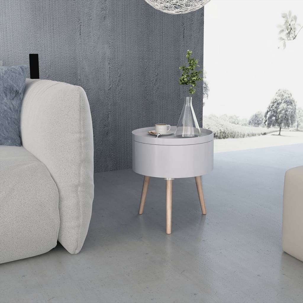 Modern Round Side Table with Tray - 15.6