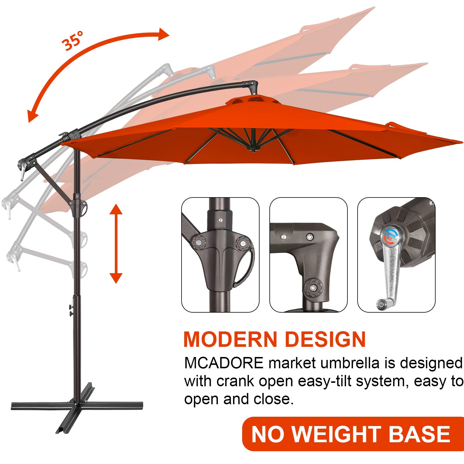 10' Patio Offset Hanging Umbrella - Outdoor Cantilever Market Umbrella with UV Protection & Easy Tilt Adjustment, 8 Ribs Durable Polyester Shade for Backyard, Garden, Poolside & Lawn (Orange) | Perfect for Outdoor Dining, Lounging & Sun Protection