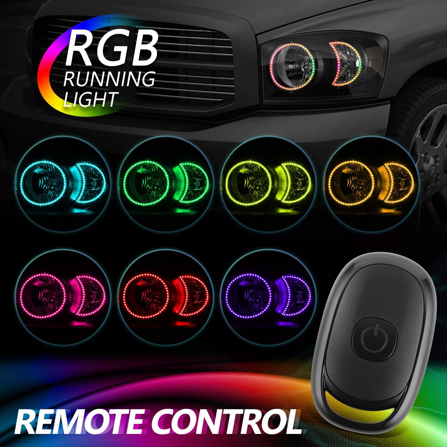 DNA MOTORING RGB LED Headlights for 06-09 Dodge Ram - Black/Amber - Off-Road & Night Driving
