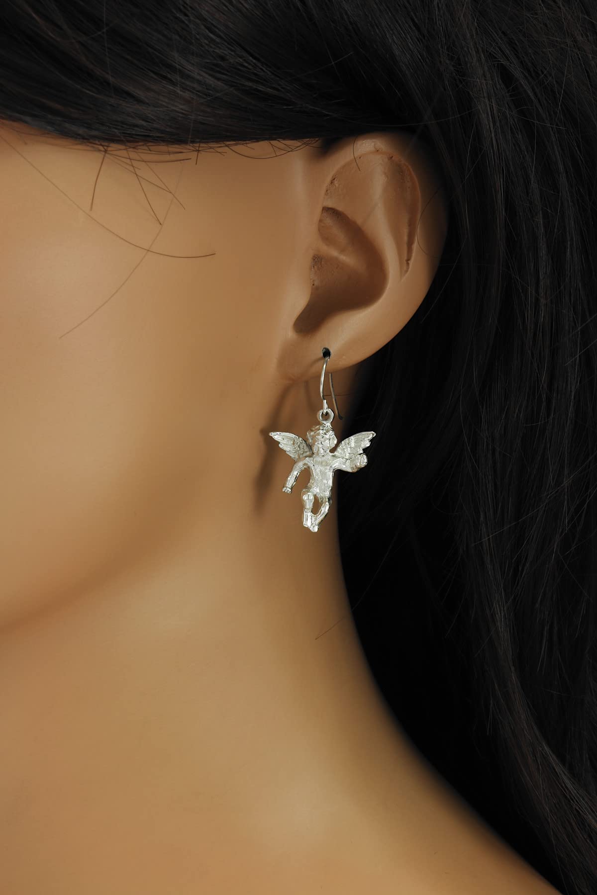 925 Sterling Silver Cherub Angel Earrings with French Wire Hooks - Dainty Winged Charm Stud Earrings for Women - Perfect Gift for Christmas, Birthday & Special Occasions