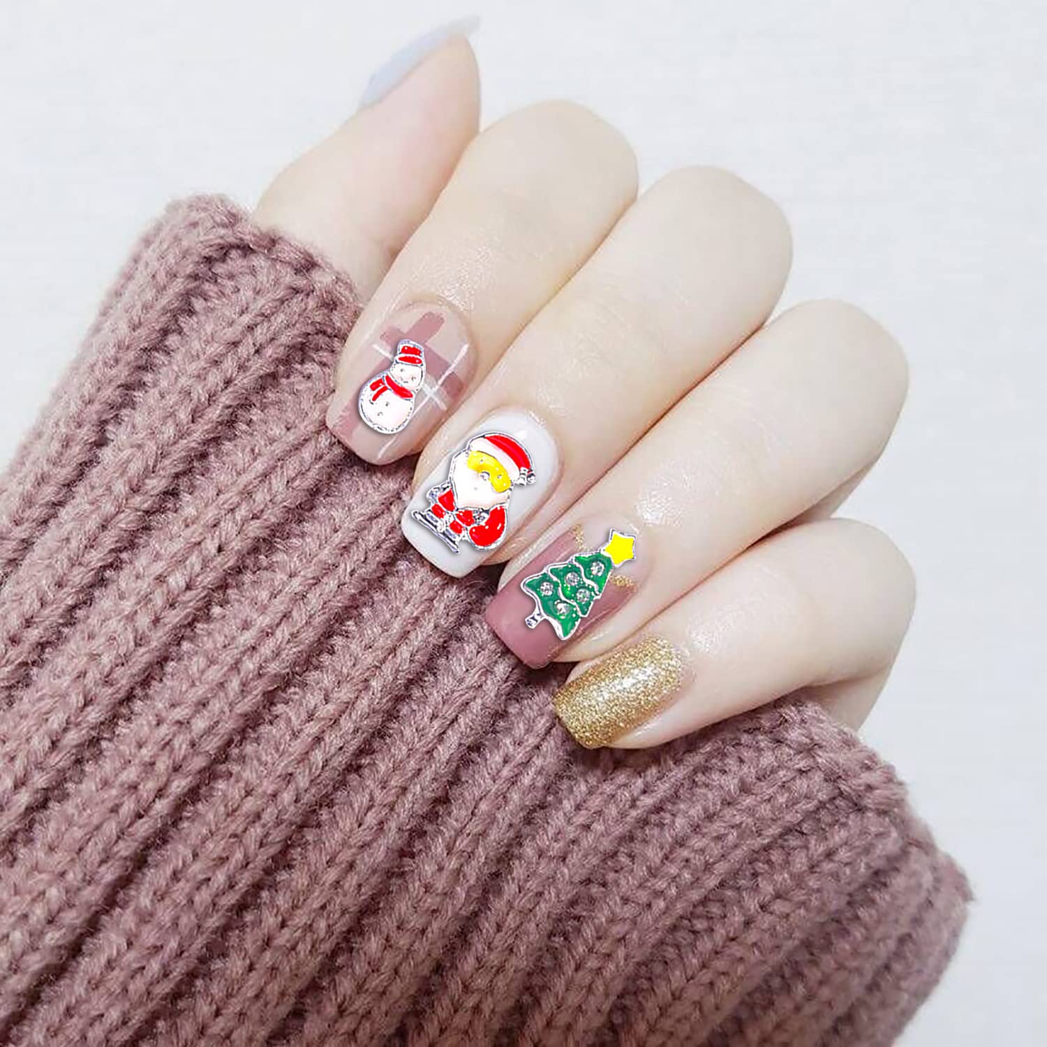 WOKOTO 40pcs Christmas Nail Charms - 3D Nail Art Decorations for Acrylic Nails, Christmas Tree, Socks, Candy Canes, Rhinestones & Nail Gems - Perfect for Holiday Manicures, Party Nail Art & Festive DIY Nail Designs