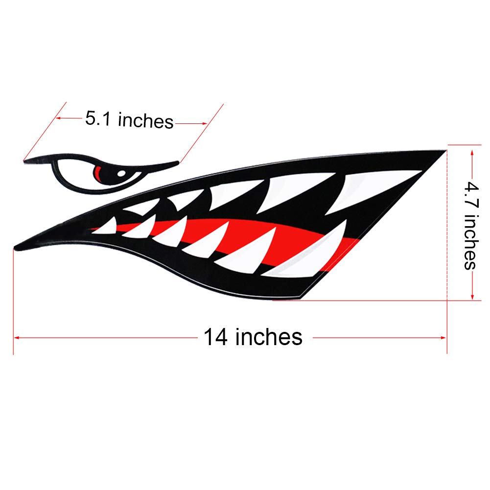Shark Teeth Decals Sticker for Kayak Boat Fishing Canoe - Reflective Vinyl Graphics for Car Truck Accessories (2 Pack) - Perfect for Water Sports & Vehicle Customization