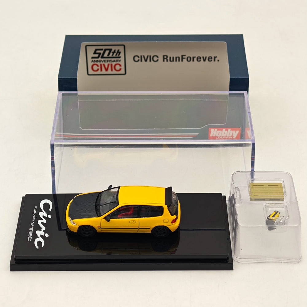 1/64 Honda CIVIC (EG6) JDM Style Custom Diecast Model Car with Engine Display - Yellow HJ642017AY - Collectible Scale Model for Car Enthusiasts | Perfect for Display, Gifts, and Hobby Collections (Ships from USA)