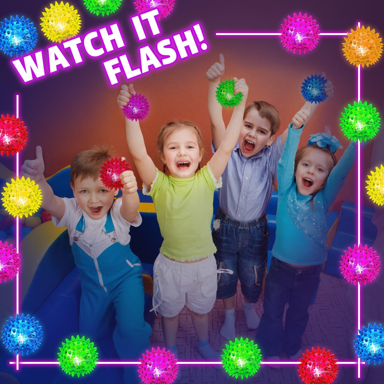 LED Flashing Spiky Sensory Balls for Kids - Bouncy Light Up Toys for Toddlers 1-3, Autism Stress Relief, Fidget Toys, Glow in The Dark Party Favors & Gifts - Perfect for Sensory Play, Birthday Parties and Calming Anxiety