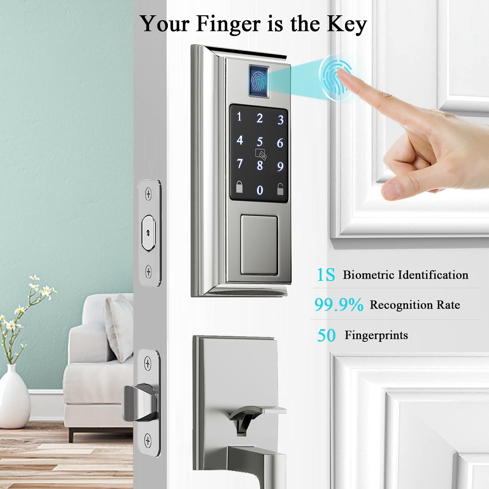 Smart Lock with Front Door Handle Set - Keyless Entry Bluetooth/WiFi Door Lock (Gateway Required) - Satin Nickel Finish | Secure Smart Home Access for Apartments, Vacation Homes & Rental Properties