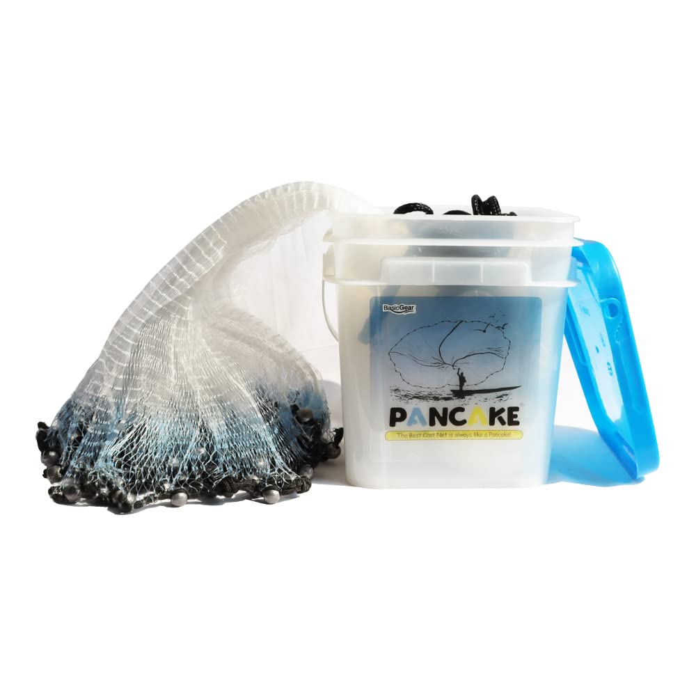 Professional Pancake Cast Net for Fishing - Heavy Duty 1.0+ lb/ft Weights, 4ft to 12ft Radius, Multiple Mesh Sizes, Freshwater & Saltwater Use - Ideal for Shore Fishing, Boat Fishing, and Bait Collection