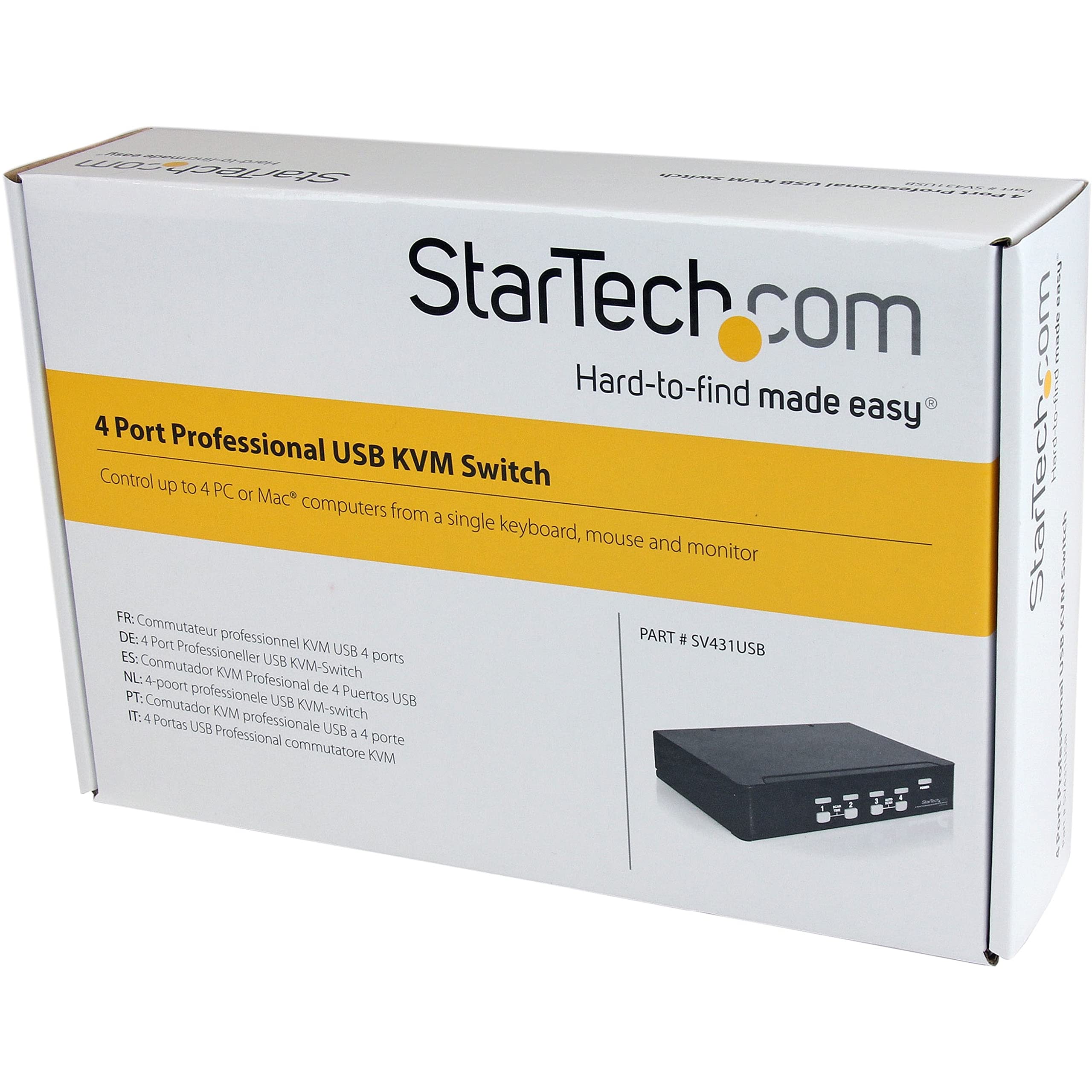 StarTech.com SV431USB 4-Port USB VGA KVM Switch with Built-in Hub - 1U Rack Mountable for Server Management, Multi-Computer Control & Office Workstations