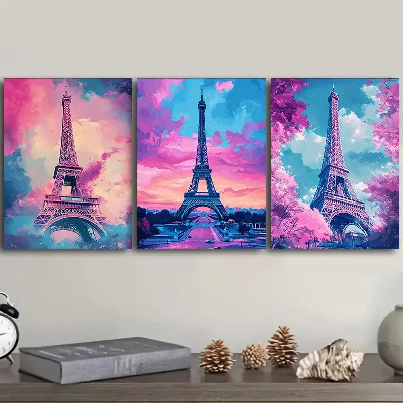 3pcs Eiffel Tower in Paris Wall Art Set - Framed Canvas 40x60cm - High Quality Print - 100% Australian Made - Ready to Hang - Perfect for Living Room, Bedroom & Office Decor