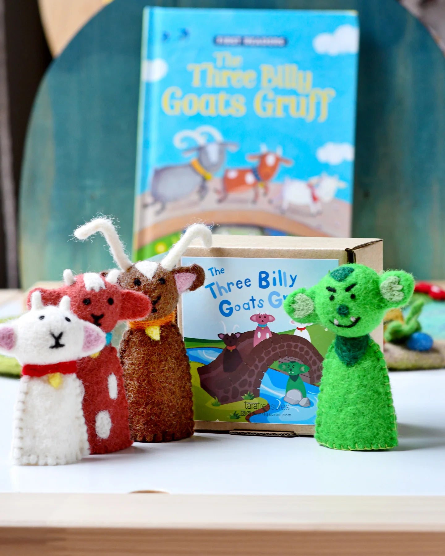 Three Billy Goats Gruff Felt Finger Puppet Set - 3 Piece Storytelling Puppets for Kids | Perfect for Classroom Activities, Story Time & Imaginative Play