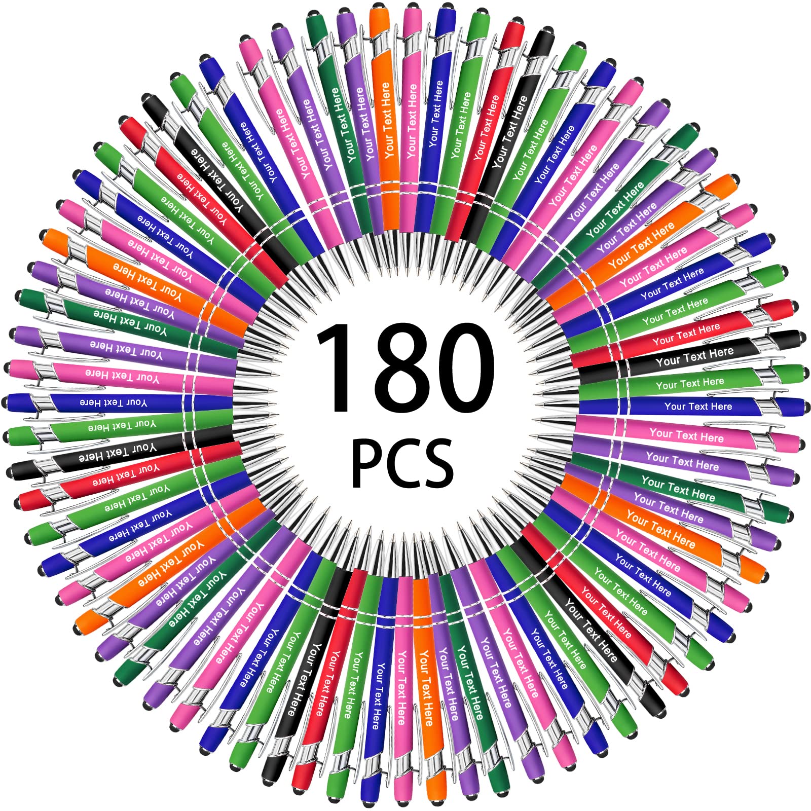 500 Bulk Personalized Pens - Custom Engraved Retractable Ballpoint Pens with Stylus Tip, Multi-Color Housing & Black Ink - Perfect for Business Writing, Graduation Gifts, Journaling, and Signatures (Office, School, Corporate Events)