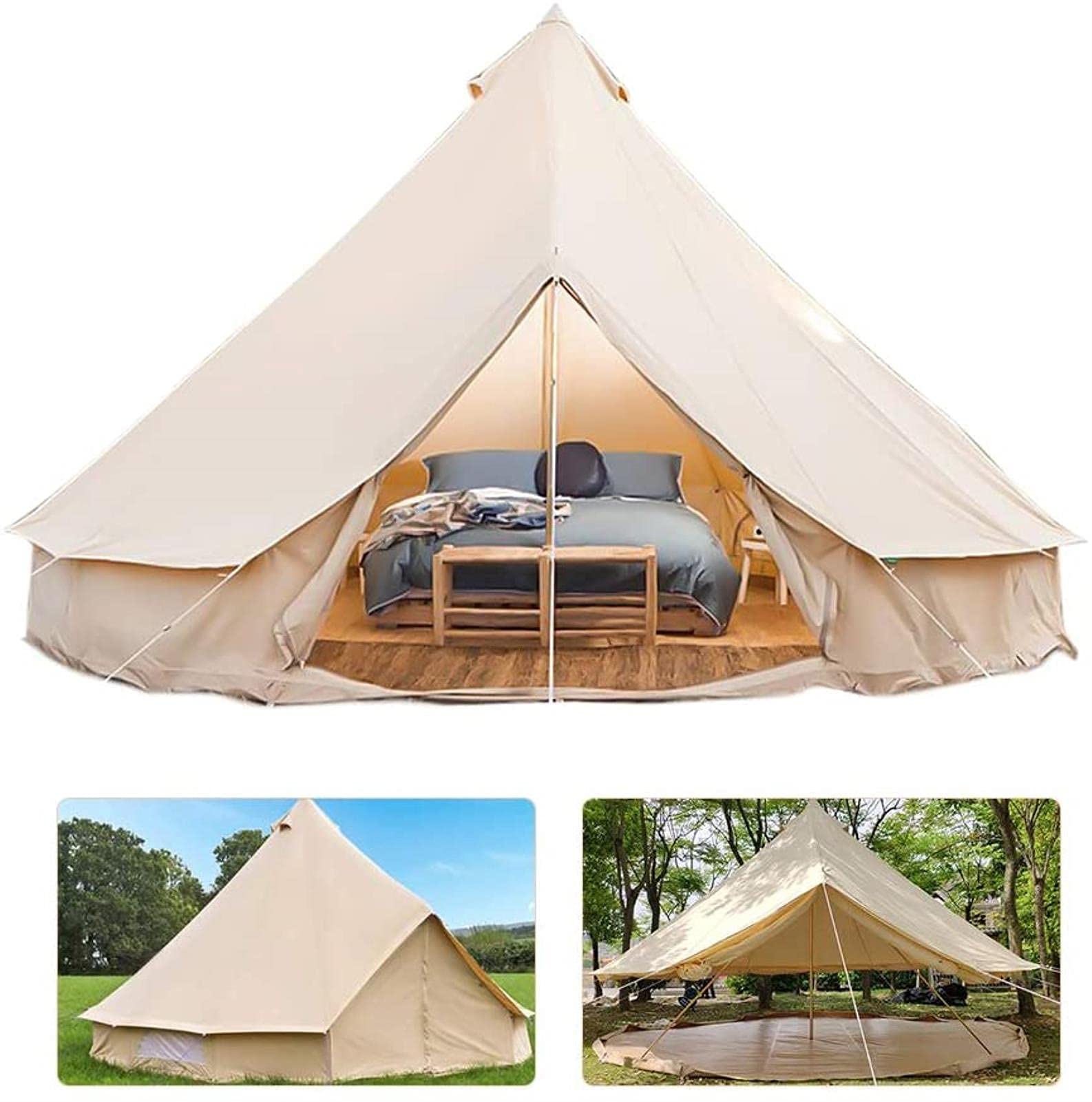 Premium Cotton Canvas Tent with Stove Hole - 4 Season Waterproof Yurt Tent for Family Camping, Glamping & Outdoor Adventures | Luxury Teepee Shelter for Backpacking, Hiking & Wilderness Survival