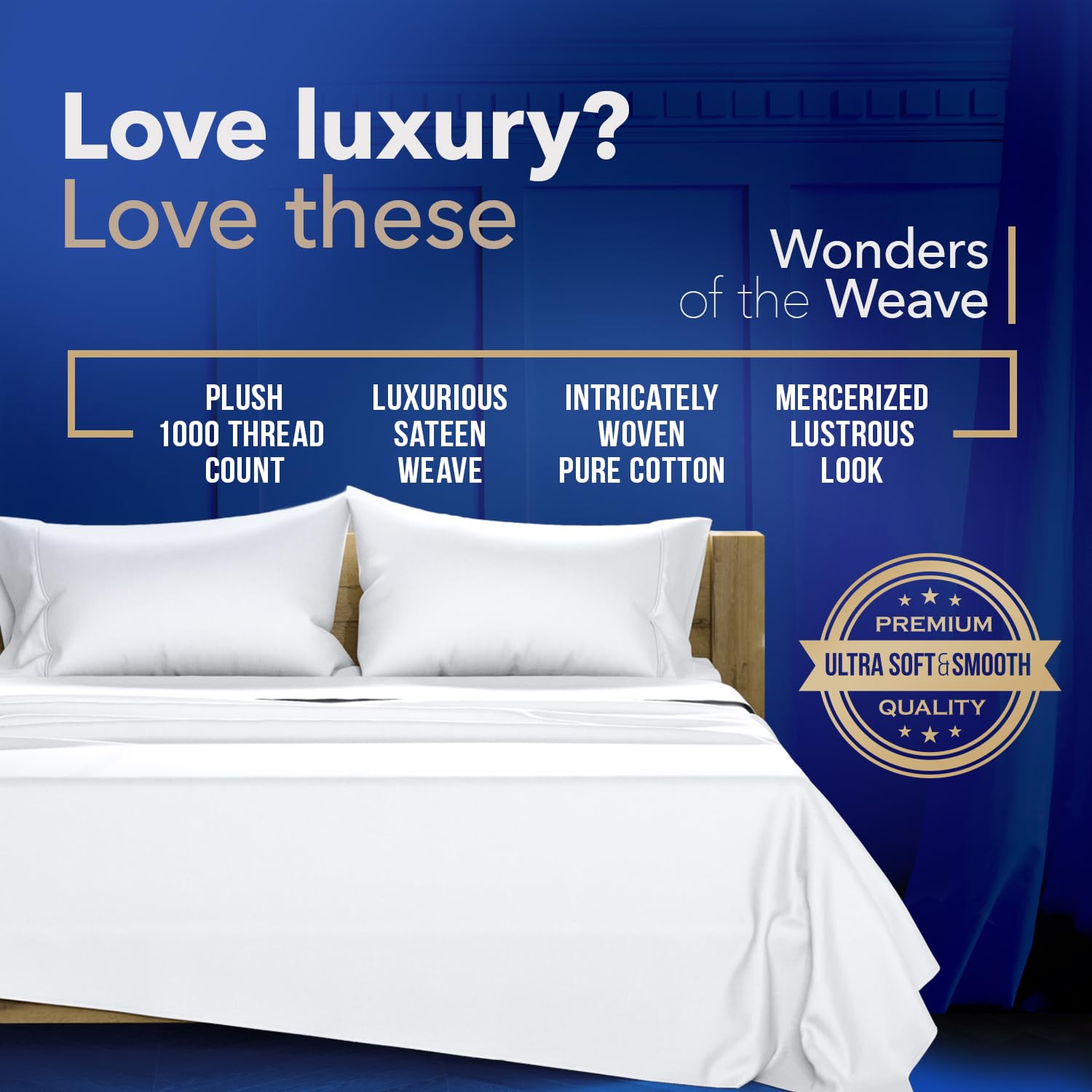 Premium 100% Egyptian Cotton Pillowcases Set of 2 - 1000 Thread Count, Soft & Breathable Cooling Pillow Covers for Standard/Queen Size Beds - Ideal for Hot Sleepers, Luxury Bedding & Hotel Style Comfort