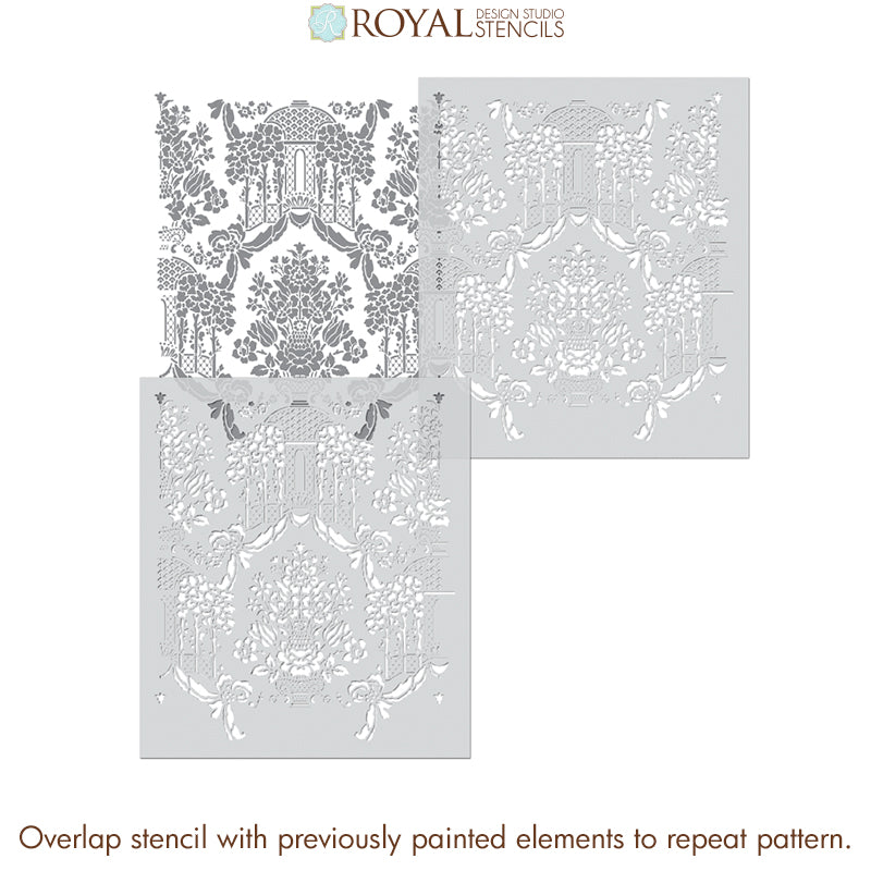 Brighton Manor Damask Wall Stencil - Reusable DIY Painting Template for Home Decor, Accent Walls & Furniture - Perfect for Bedrooms, Living Rooms & Craft Projects