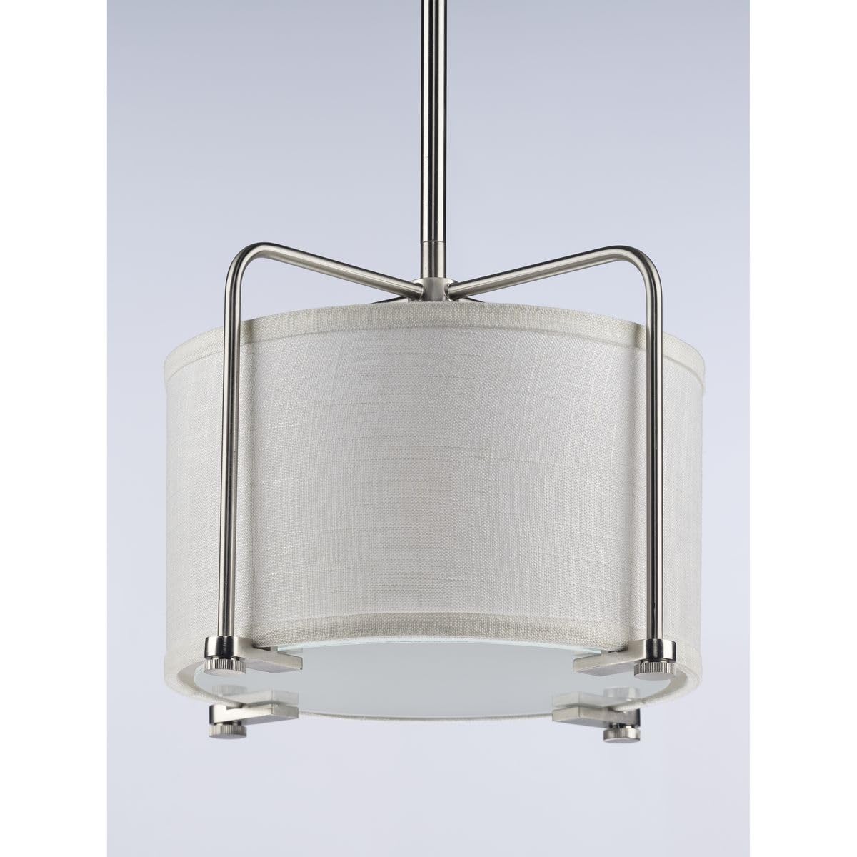 Marche Collection 4-Light Polished Nickel Grey Mylar Shade Luxe Pendant Light - Modern Dining Room Chandelier for Kitchen Island, Bedroom & Living Room Lighting