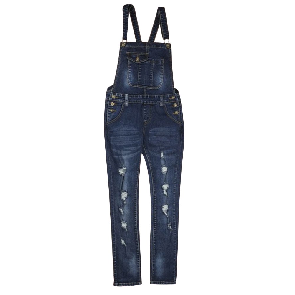 Women's Distressed Denim Overalls with Adjustable Straps - Vintage Ripped Bib Jumpsuit for Casual Wear, Street Style & Outdoor Activities