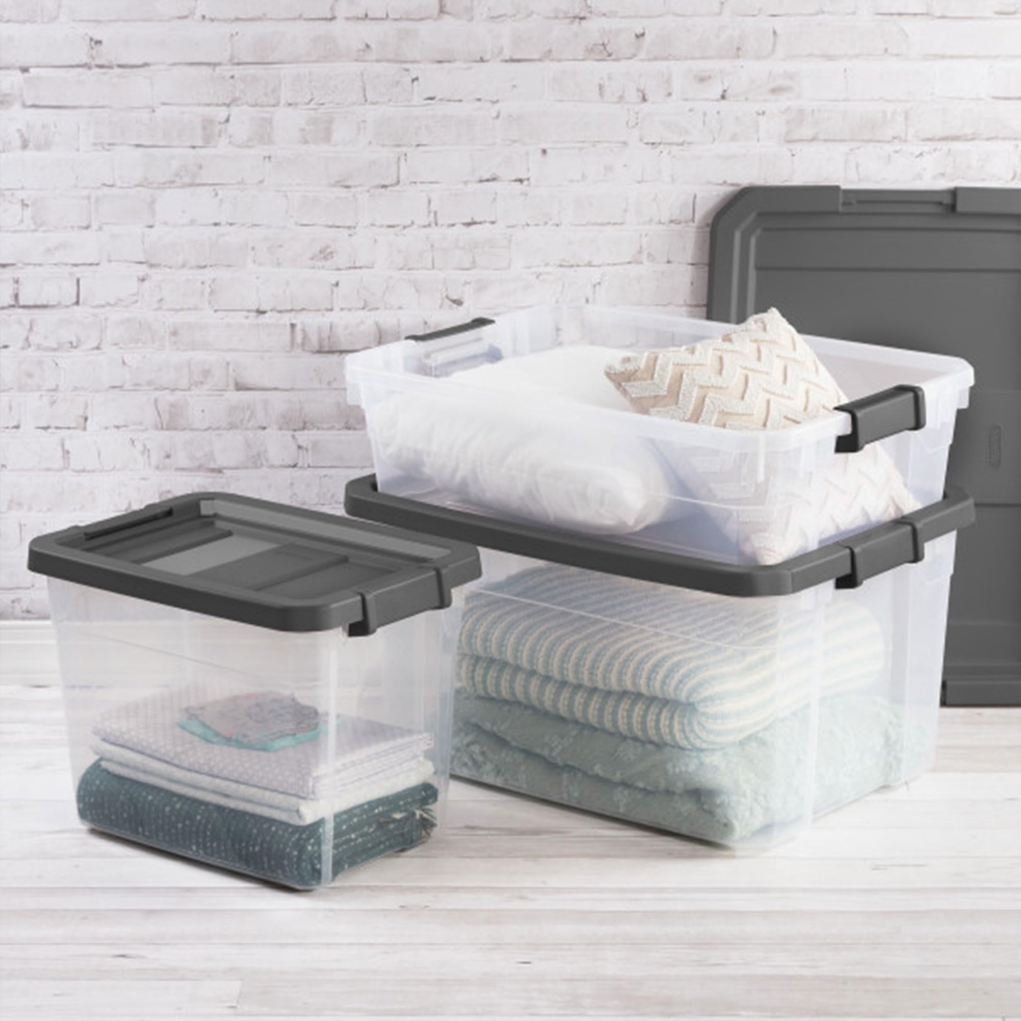 Sterilite 24-Pack 16 Quart Clear Plastic Storage Bins with Secure Latching Lids | Modular Stackable Organizer Boxes for Home, Office & Garage Organization | Perfect for Closet, Pantry & Toy Storage