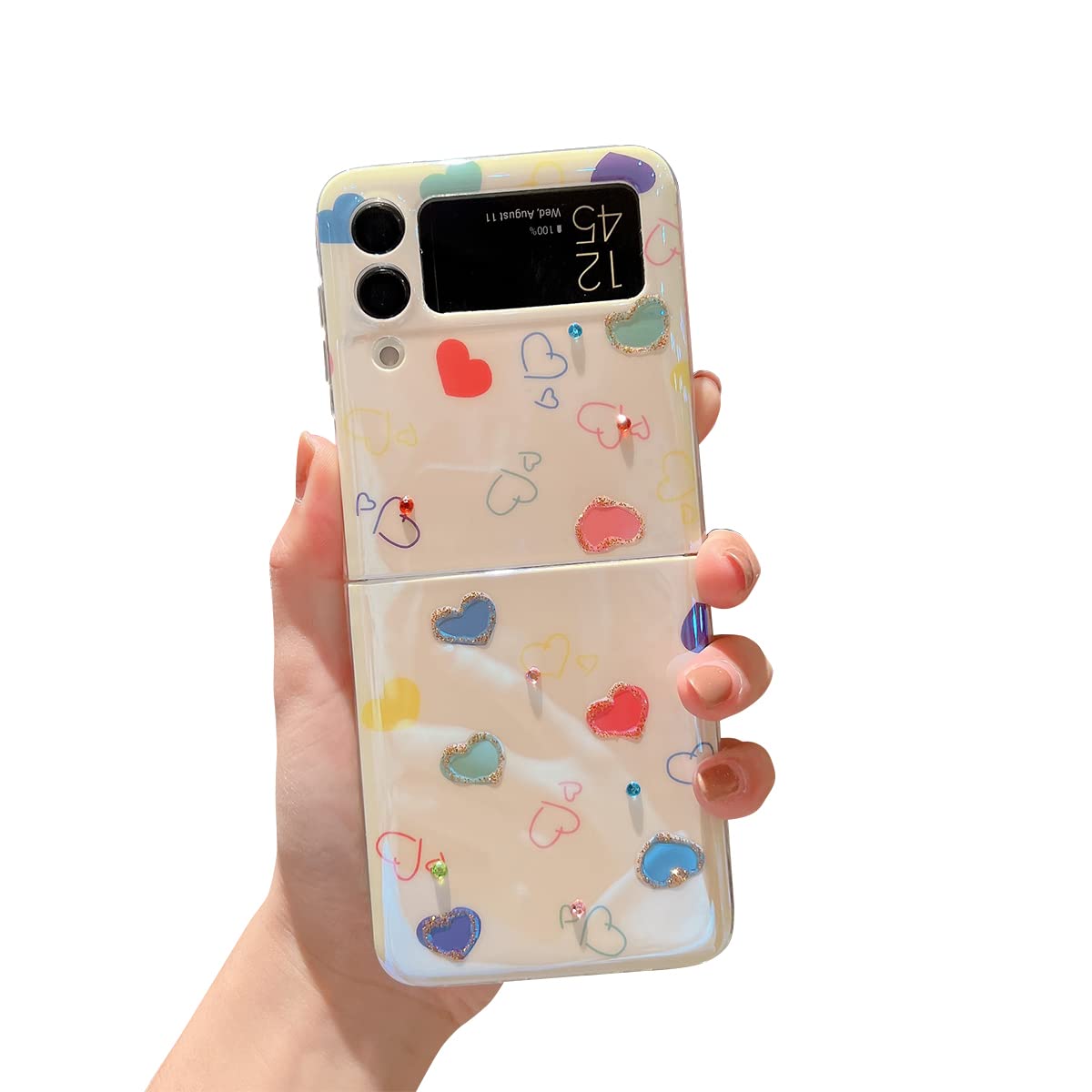 Samsung Galaxy Z Flip 3 Cute Glitter Bling Cartoon Heart Case - Shockproof Soft Silicone TPU Protective Cover for Women & Girls | Perfect for Everyday Use, Travel & Special Occasions