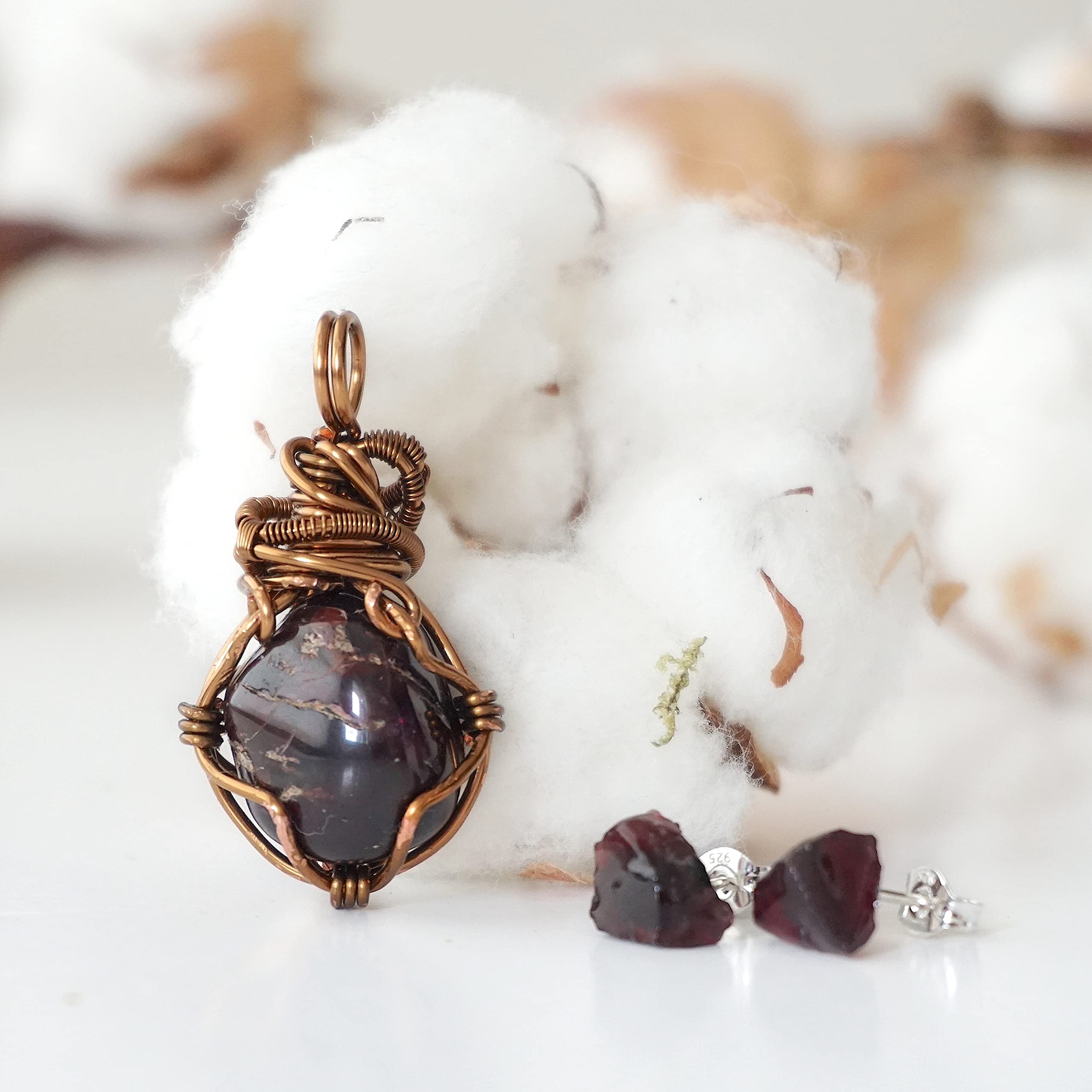 Handmade Garnet Jewelry Set for Women - 24 Inch Antique Bronze Chain, January Birthstone Gift | Elegant Necklace for Birthdays, Anniversaries & Special Occasions