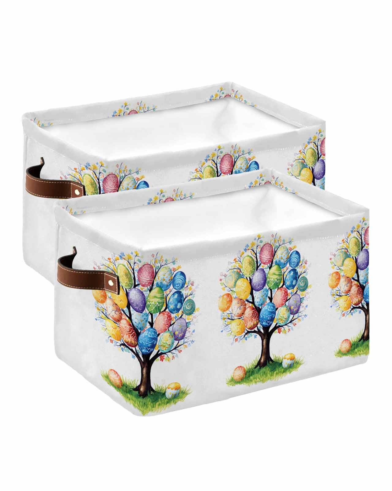 Large Collapsible Storage Bins with Handles - 2 Pack Colorful Easter Egg Design Foldable Storage Baskets for Shelves, Closet & Nursery Organization | Perfect for Spring Decor, Toy Storage & Home Organization