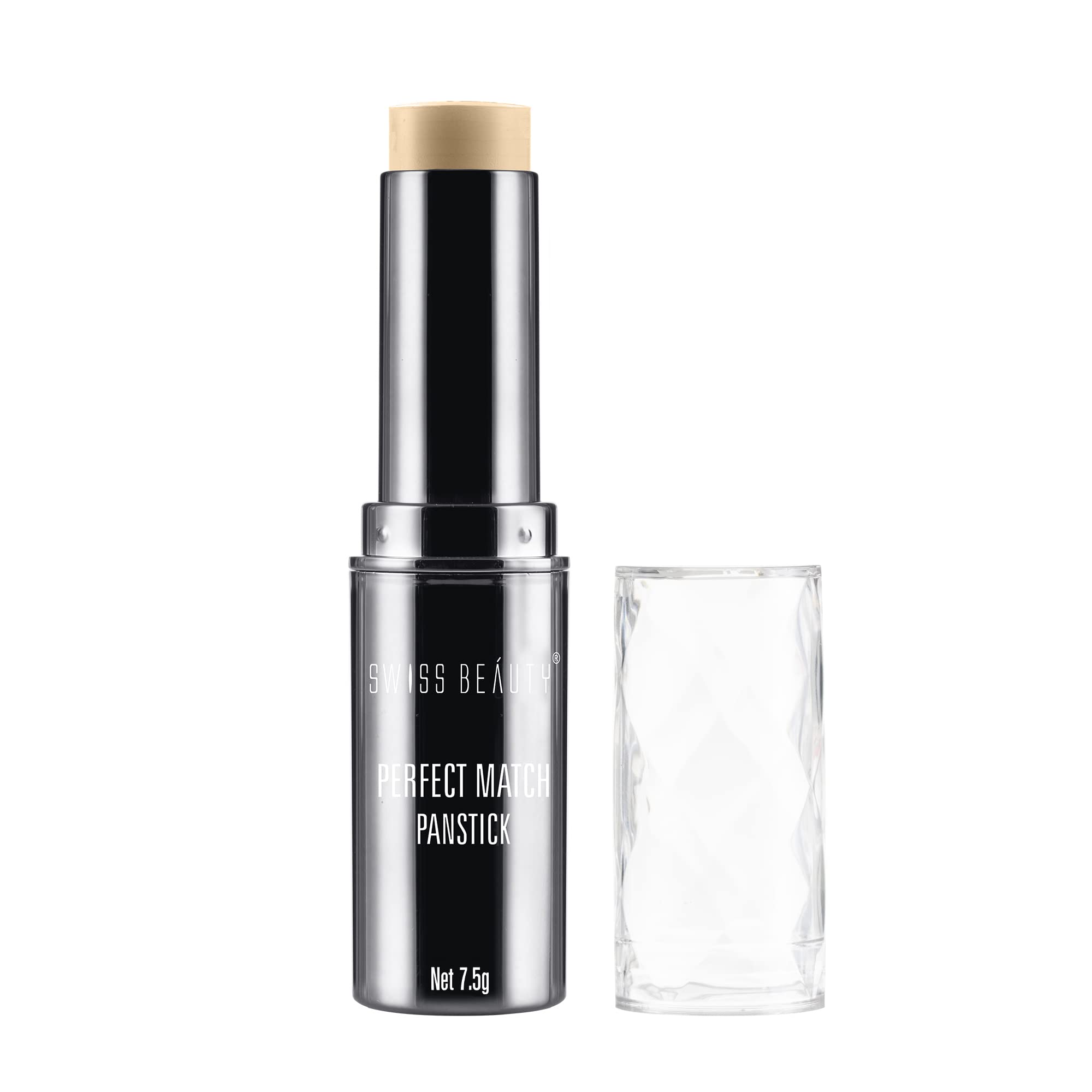 Swiss Beauty Perfect Match Panstick Foundation - Lightweight Full Coverage Makeup with Natural Dewy Finish | Easy Application Hand Stick | Shade 07, 7.5g | Ideal for Daily Wear, Photo Shoots & Special Occasions
