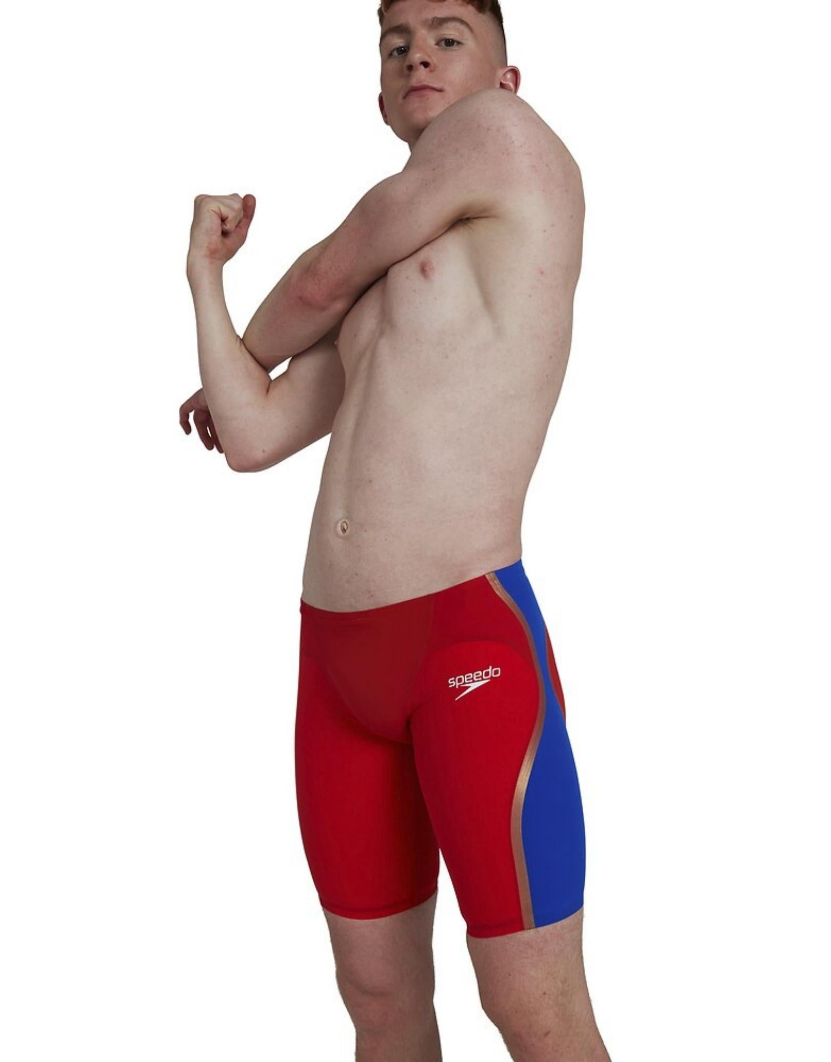 Speedo Fastskin LZR Pure Intent Jammer Swimwear - High Performance Competition Swim Brief for Men (Red/Blue) - Perfect for Competitive Swimming, Training & Water Sports