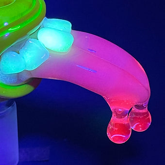 14mm Red Blacklight Reactive Glass Slide Set with Tongue & Horn - Perfect for UV Parties, Raves & Unique Smoking Accessories