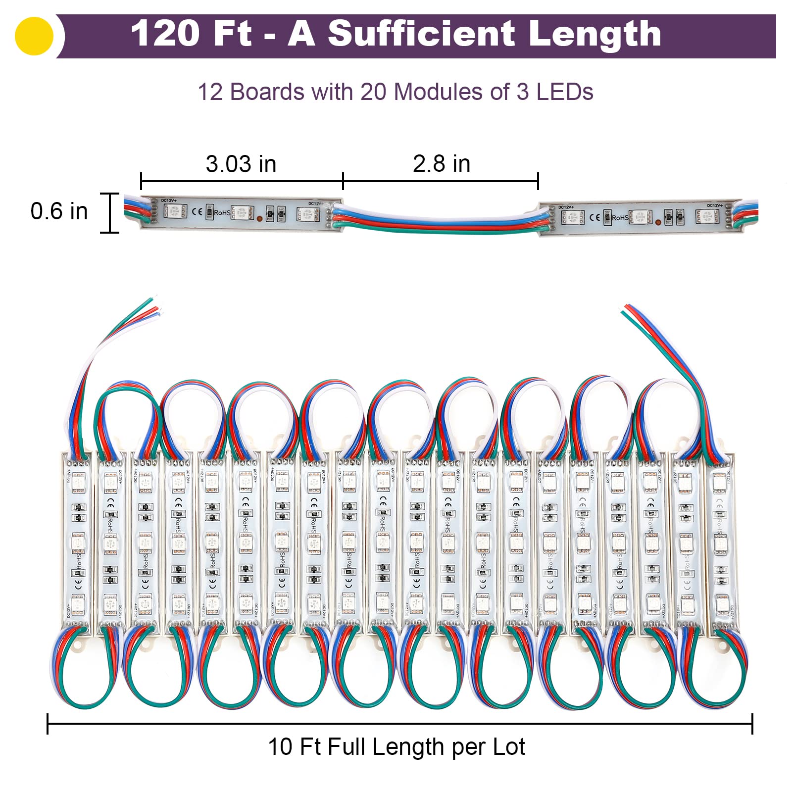 Upgraded SMD5050 Commercial LED Strip Lights - 120Ft RGB Waterproof Storefront Lighting with 240Pcs 3-LED Modules, Super Bright for Business Signs, Window Displays & Letter Ads (Dual Remote Control) - Perfect for Retail Stores, Restaurants, and Outdoor Advertising