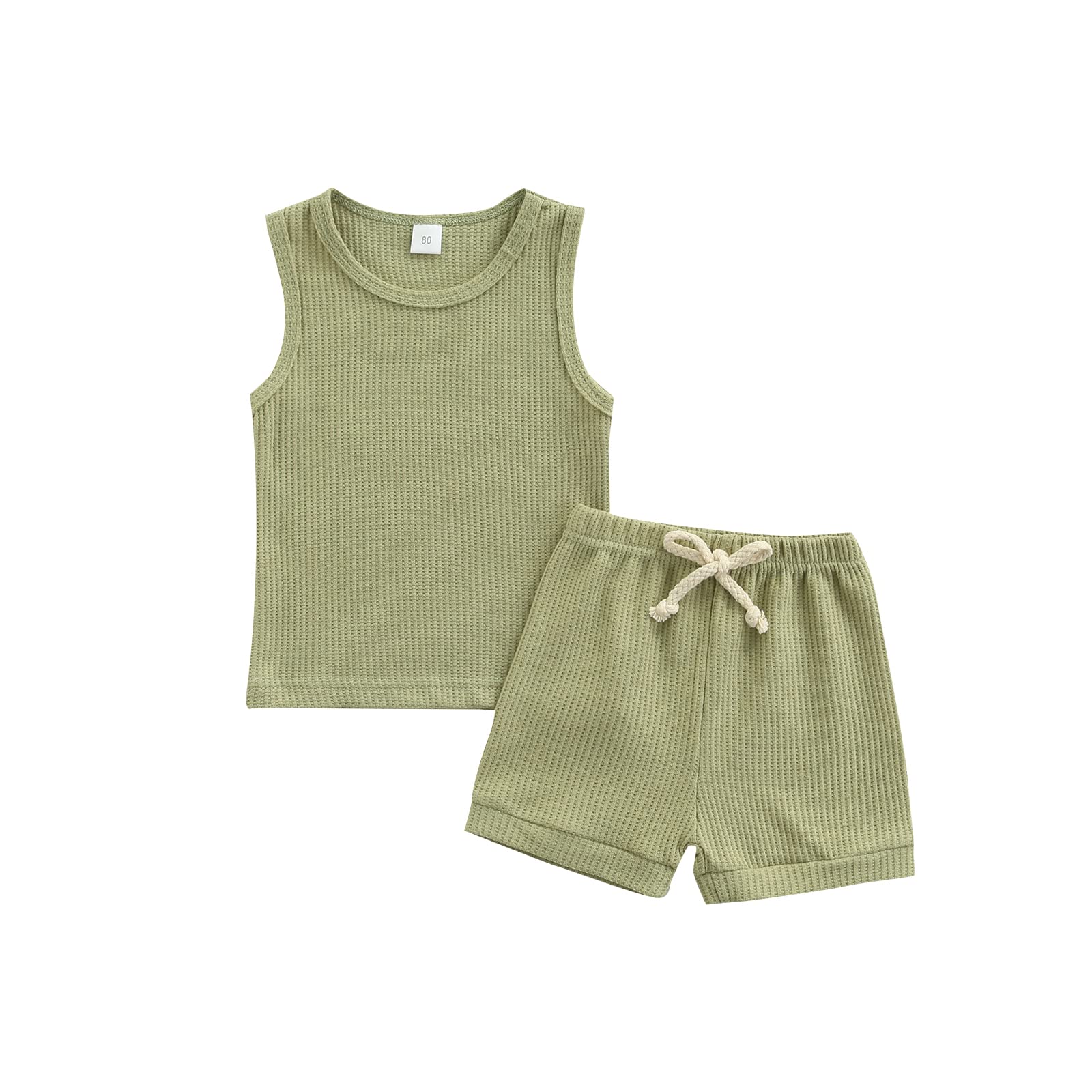 WASAIGOOD Baby Boys Girls Solid Color Tank Top & Shorts Set - Soft Waffle Knit Vest & Short Pants Outfit for Summer - Perfect for Playdates, Beach Trips & Casual Wear