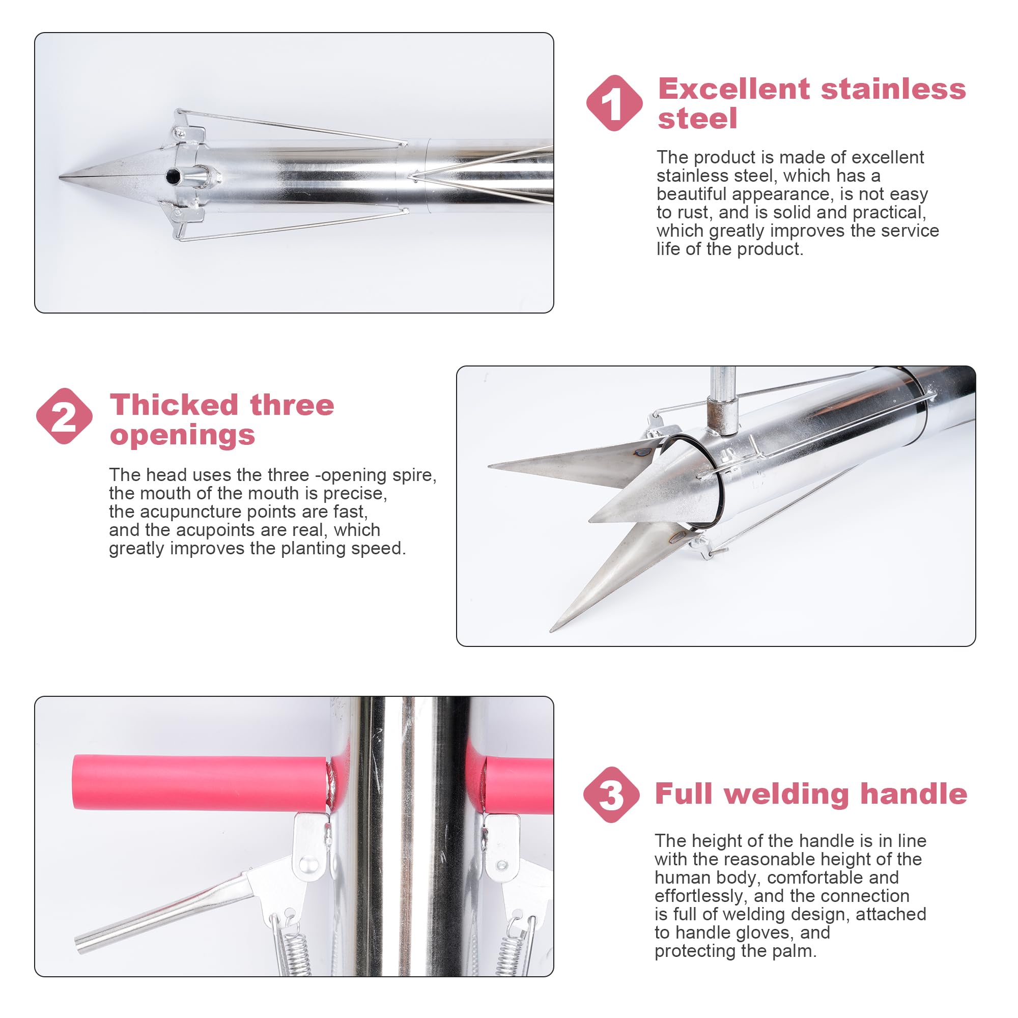 AIWFL Stainless Steel Seedling Transplanter - Long Handled Bulb Planter Tool for Vegetables & Young Plants - Manual Garden Planting Tool for Transplanting Seedlings, Flowers & Bulbs - Perfect for Home Gardening, Landscaping & Farm Use