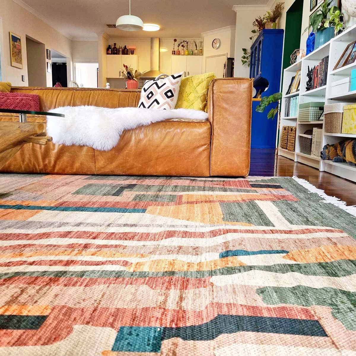 Abstract Tribal Fern Design PET Rug - Non-Slip Eco-Friendly Indoor/Outdoor Floor Mat for Living Room, Bedroom, Patio Decor