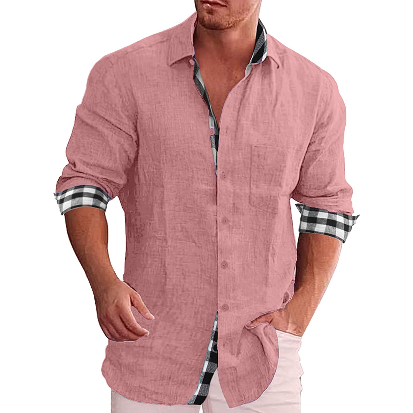 YOUYING Men's Rayon Tee Shirts - Soft Cotton Linen Long Sleeve Button Down Shirt for Casual Wear, Beach Outfits & Hippie Style | Perfect for Daily Use, Music Festivals and Summer Vacations