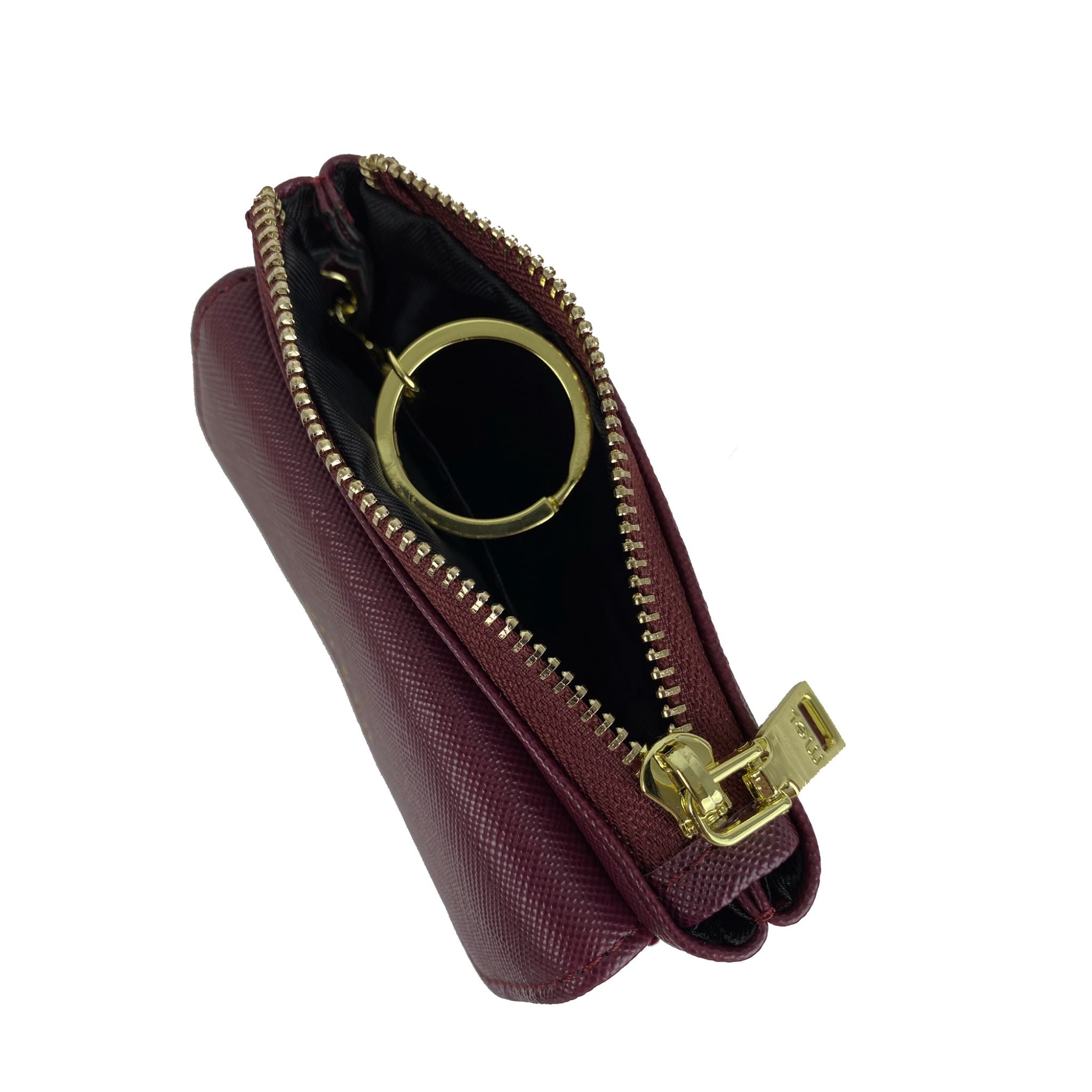 Mel&Co Saffiano Effect Front Flap Pocket Pouch with Keyring - Stylish Leather Wallet for Women - Perfect for Credit Cards, Cash, Keys & Wine Tasting Events