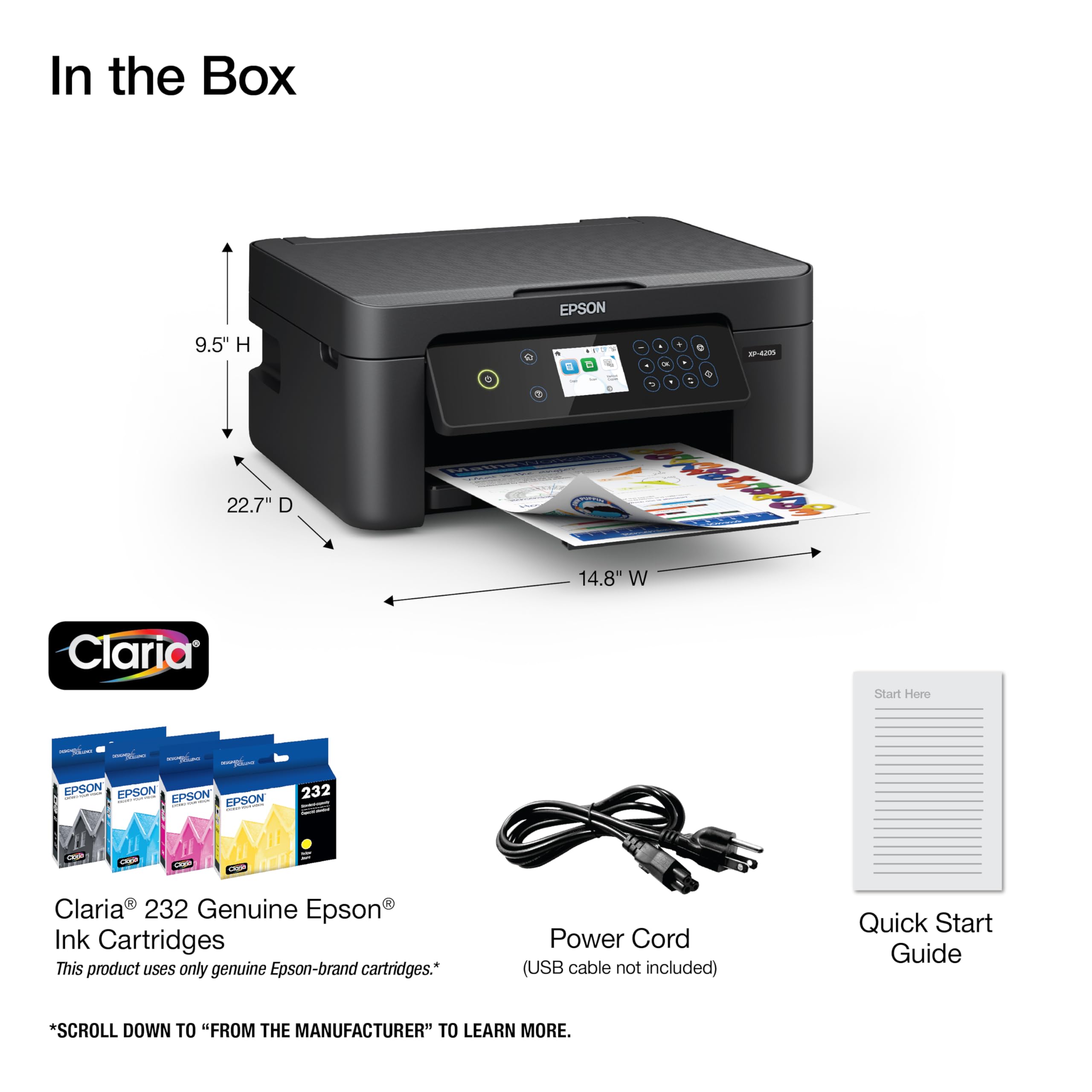 Epson Expression Home XP-4205 Wireless Color All-in-One Printer - Scan, Copy, Fax, Auto Duplex Printing & Borderless Photo Printing | 2.4