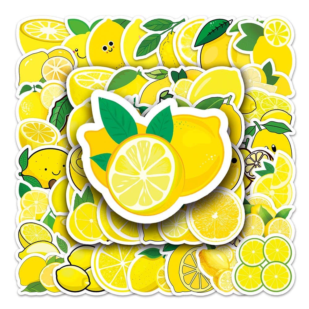 50Pcs Lemon Waterproof Vinyl Stickers - Cute Lemon Decals for Water Bottles, Laptops, Luggage, Skateboards & Phones - Durable DIY Decor for Home, Office & School Supplies