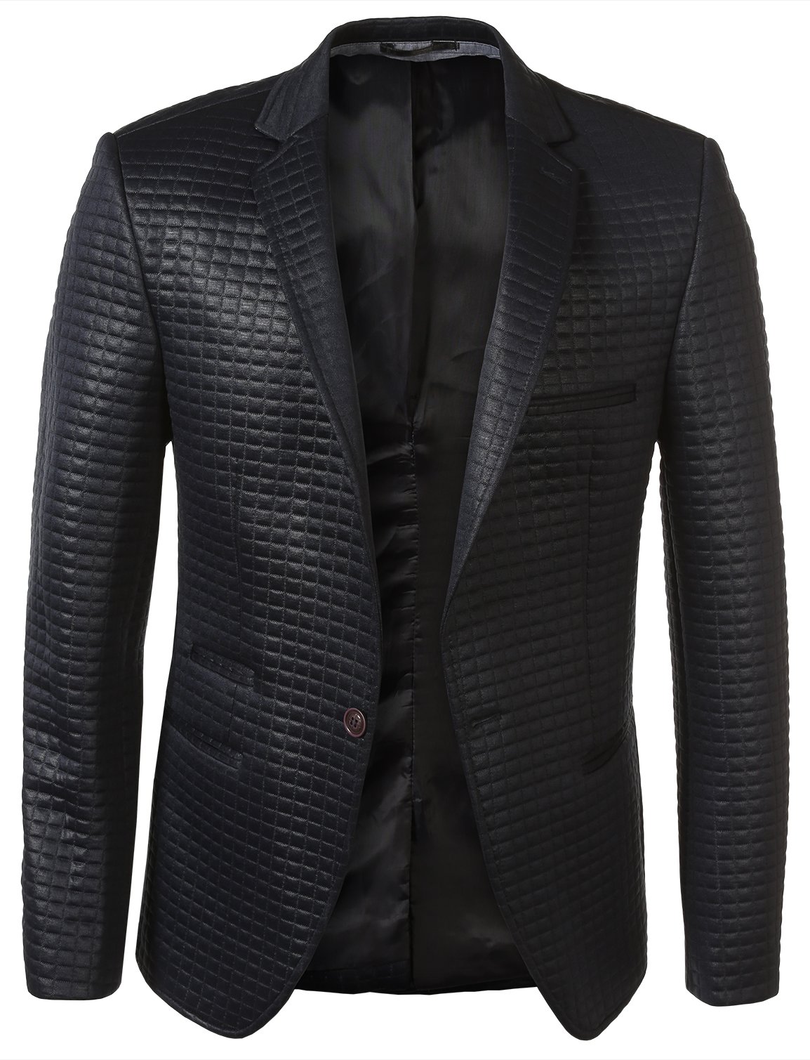 Men's Slim Fit Bubble Waffle Check One-Button Sports Coat in Navy - Casual Blazer for Business Casual, Date Night & Office Wear