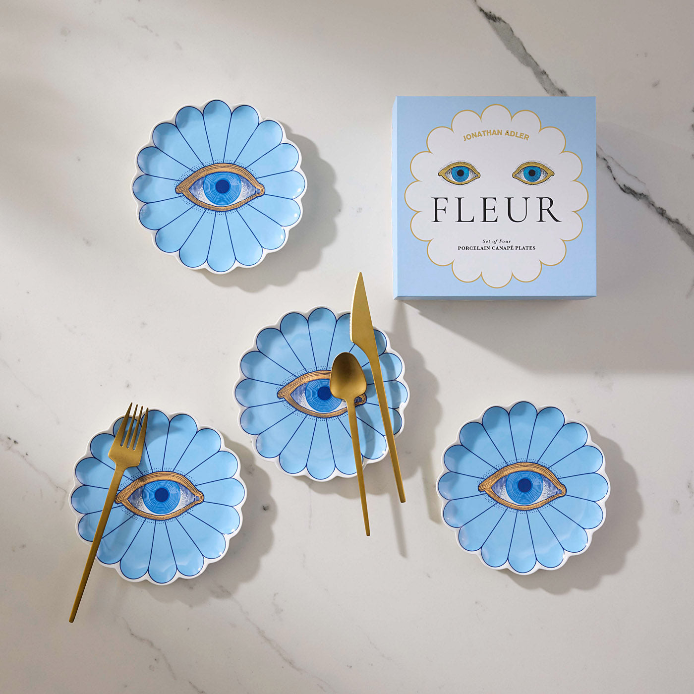 Elegant Fleur Sofa Plate Set - 6-Piece Porcelain Appetizer Dishes for Living Room, Coffee Table, and Entertaining Guests
